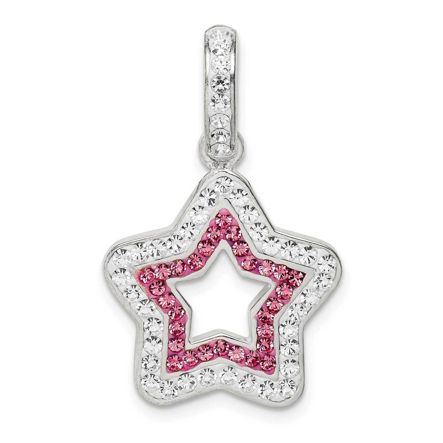 Pink/White Preciosa Crystal Star Pendant Sterling Silver QC9531, MPN: QC9531,