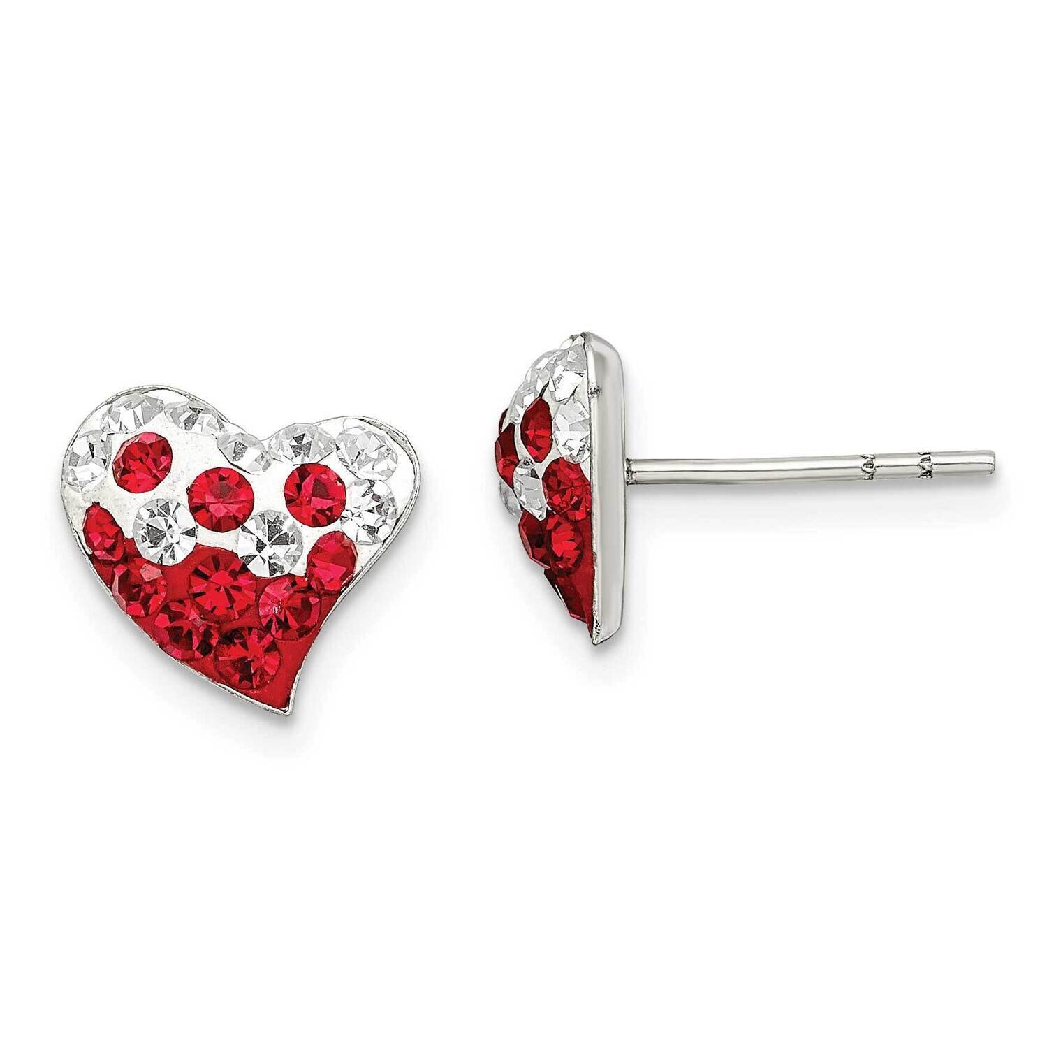 Red and White Preciosa Crystal Heart Earrings Sterling Silver QE11057