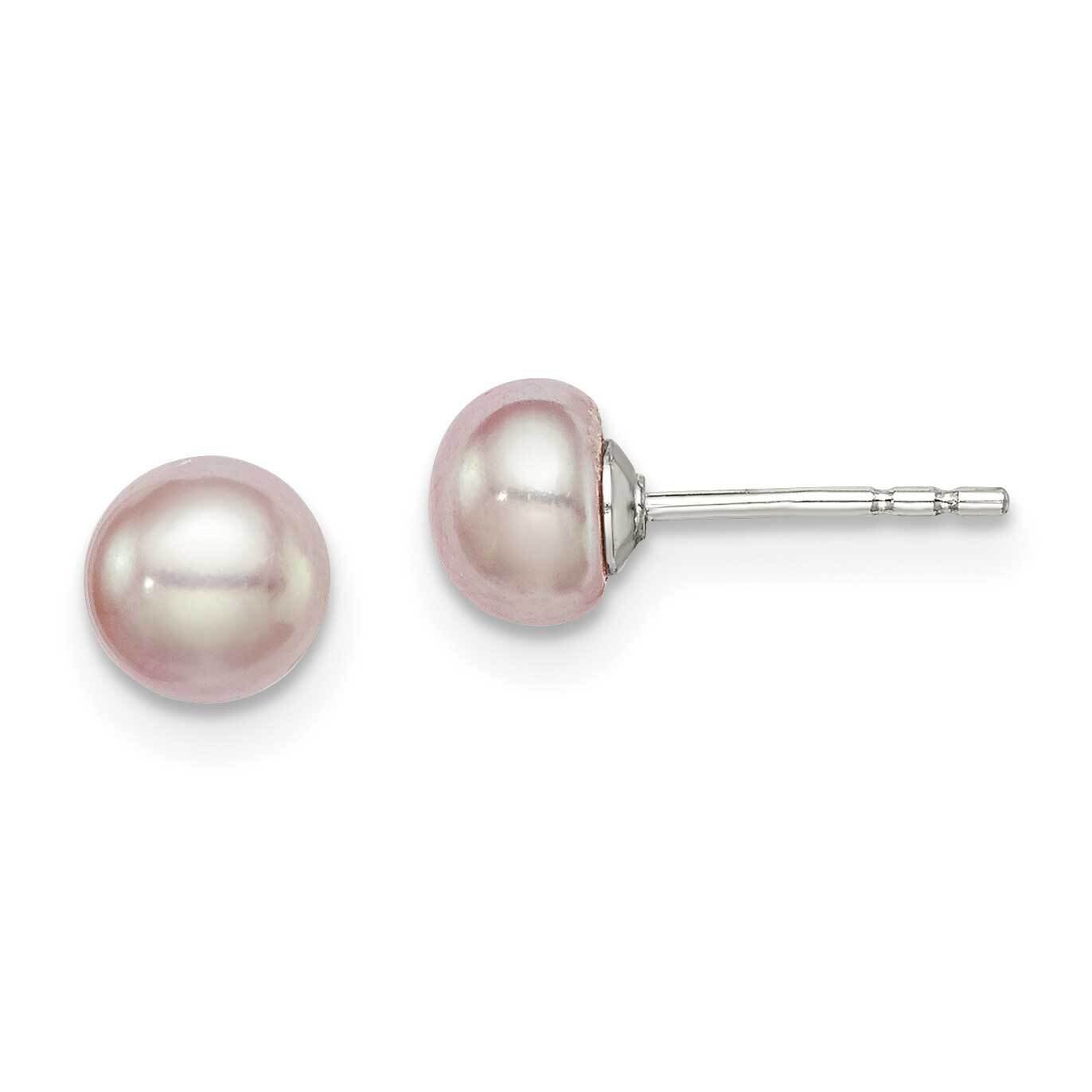 5-6mm Purple Fw Cultured Button Pearl Stud Earrin Sterling Silver Rhodium-plated QE12690, MPN: QE12…