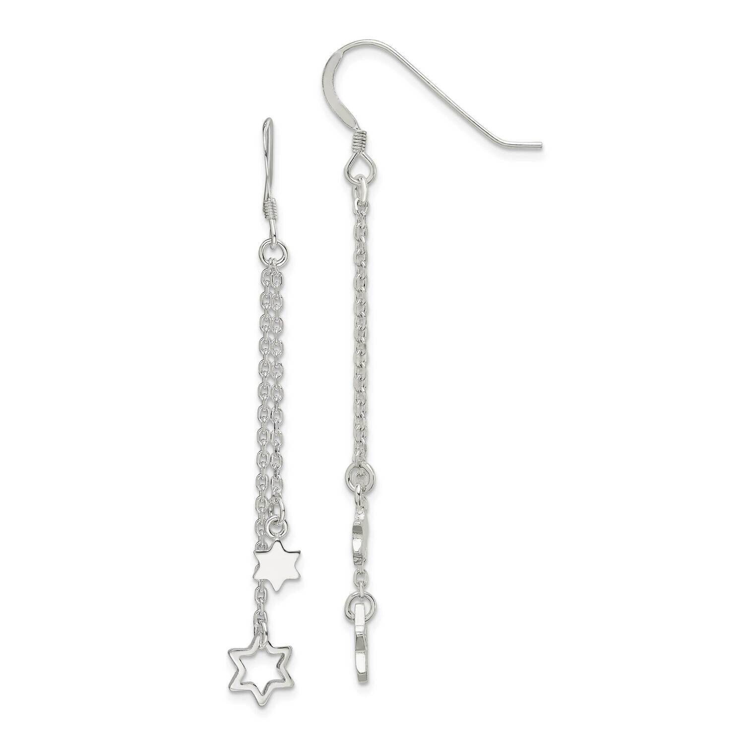 Polished Star Of David Chain Dangle Earrings Sterling Silver QE13454, MPN: QE13454, 191101235498