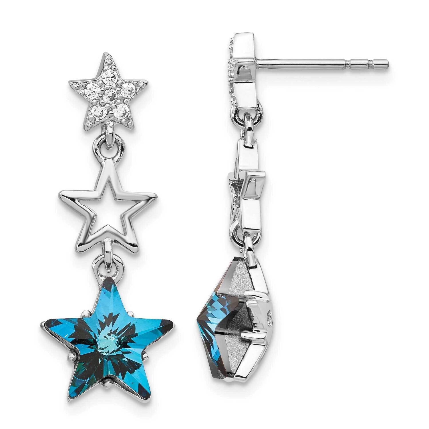 Clear &amp; Blue Crystal Star Dangle Post Earrin Sterling Silver Rhodium-plated QE14414, MPN: QE14414, …