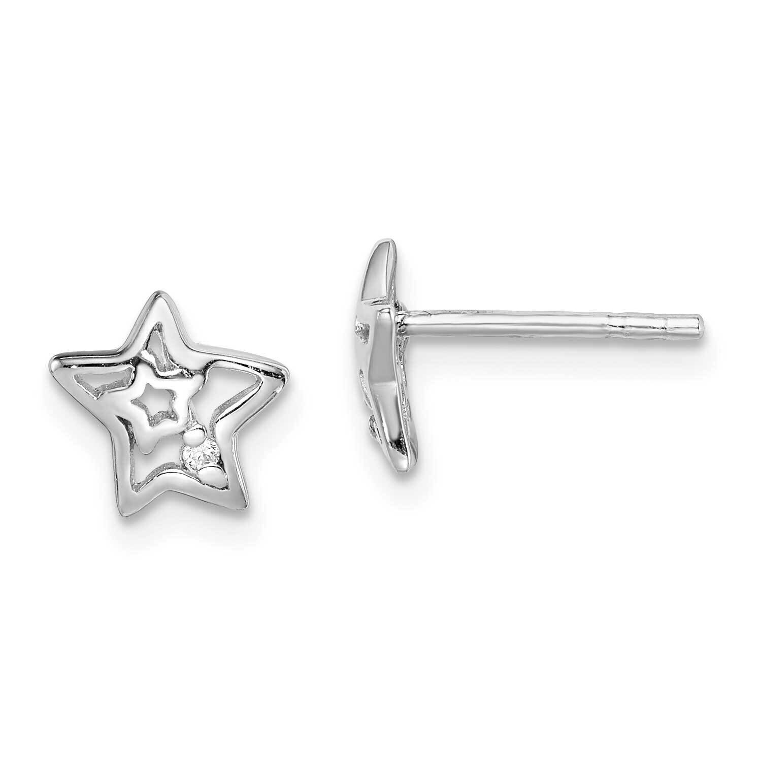 Cz Star Post Earrings Sterling Silver Rhodium-plated QE14885