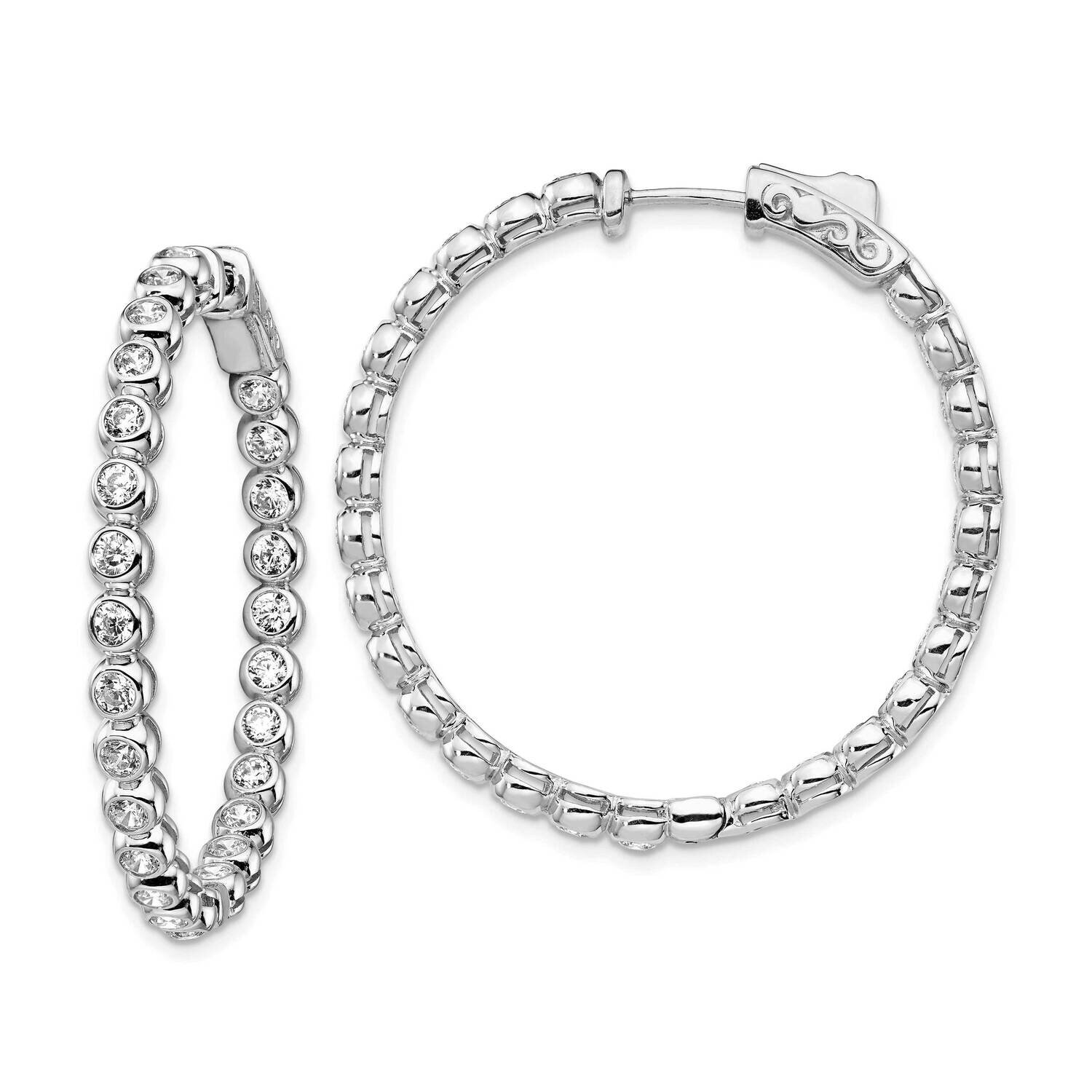 Cz In and Out Round Hoop Earrings Sterling Silver QE15447