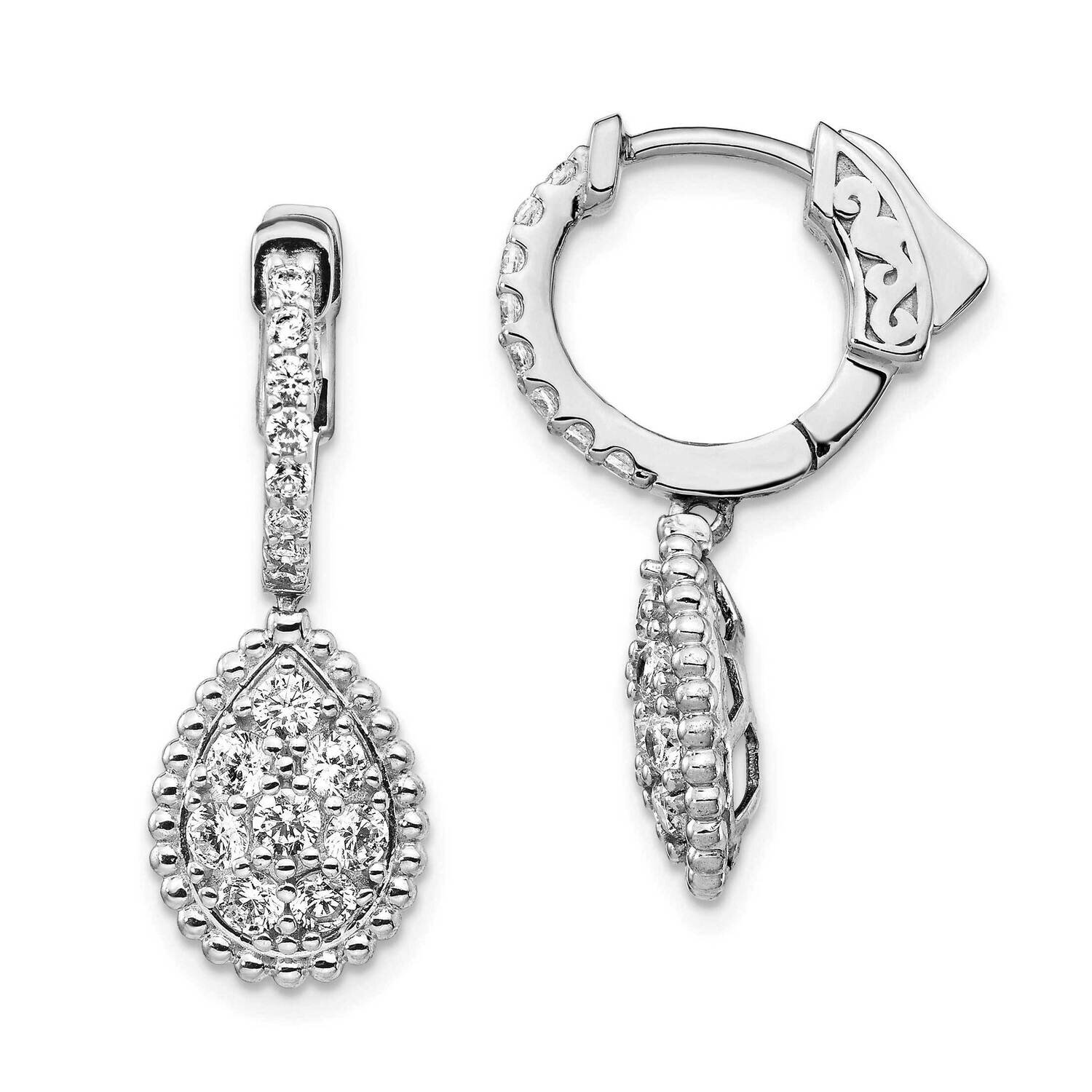 Cz Teardrop Dangle Hinged Earrings Sterling Silver QE15452