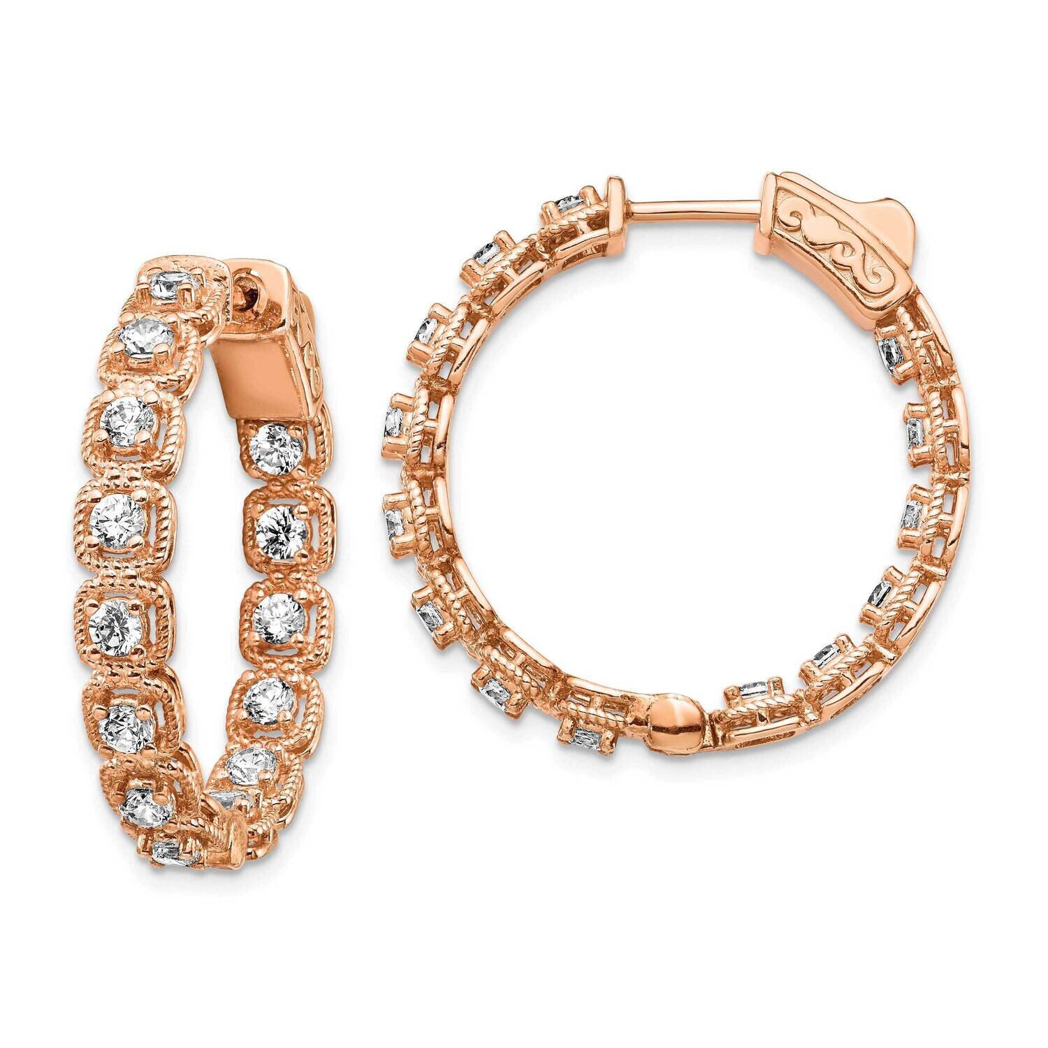 Rose-Tone Cz Hinged In Out Hoop Earrings Sterling Silver QE15456, MPN: QE15456, 886774098340