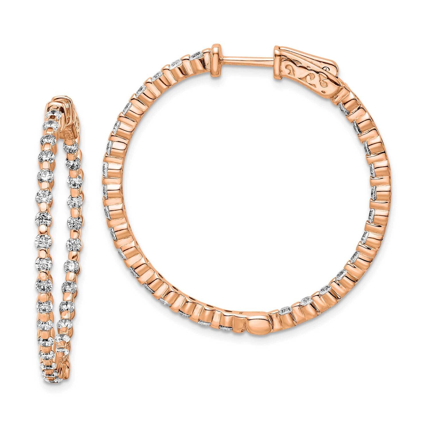 Rose-Tone Cz Hinged In Out Hoop Earrings Sterling Silver QE15457, MPN: QE15457, 883957822952