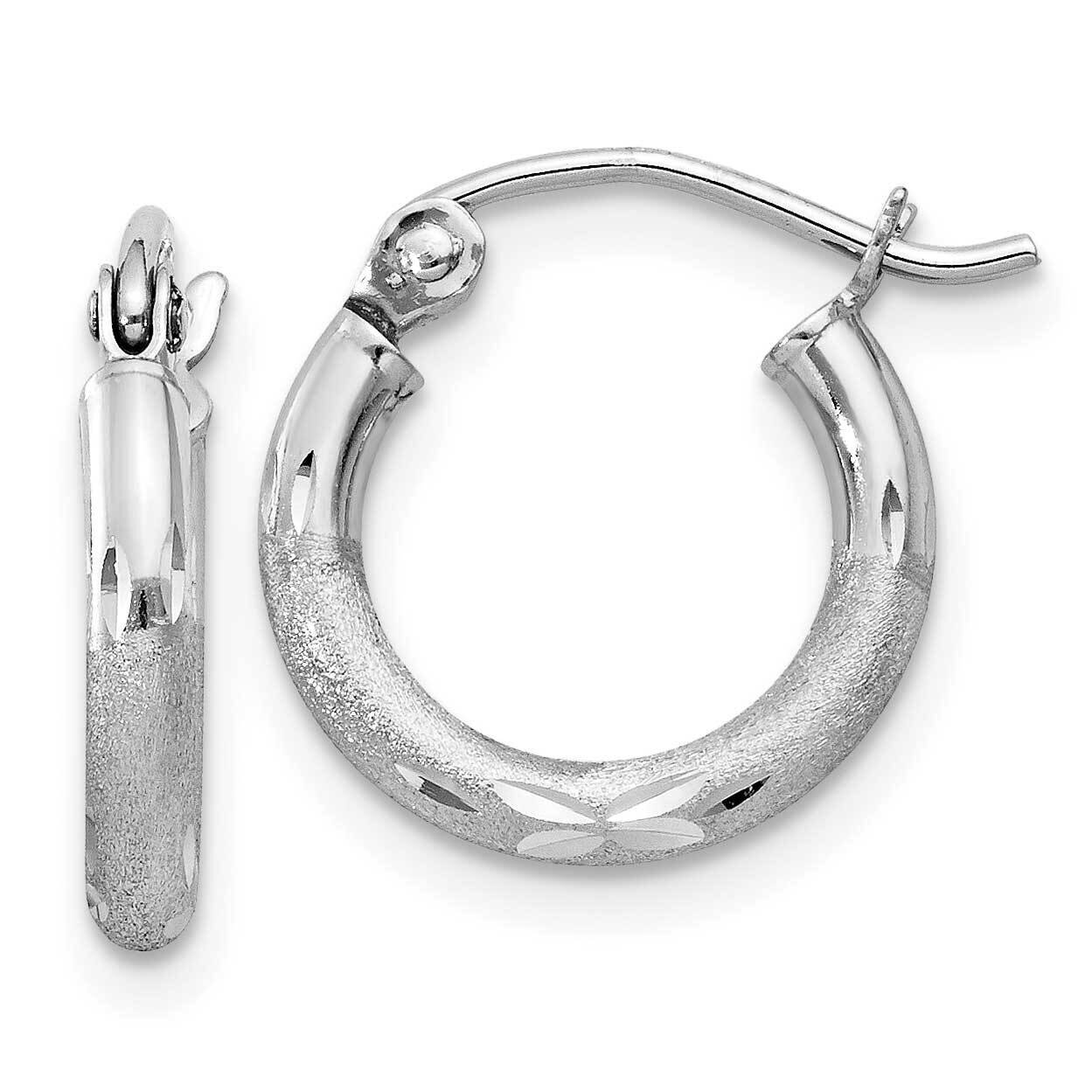 2mm Satin & Diamond Cut Hoop Earrings Sterling Silver Rhodium-plated QE4414