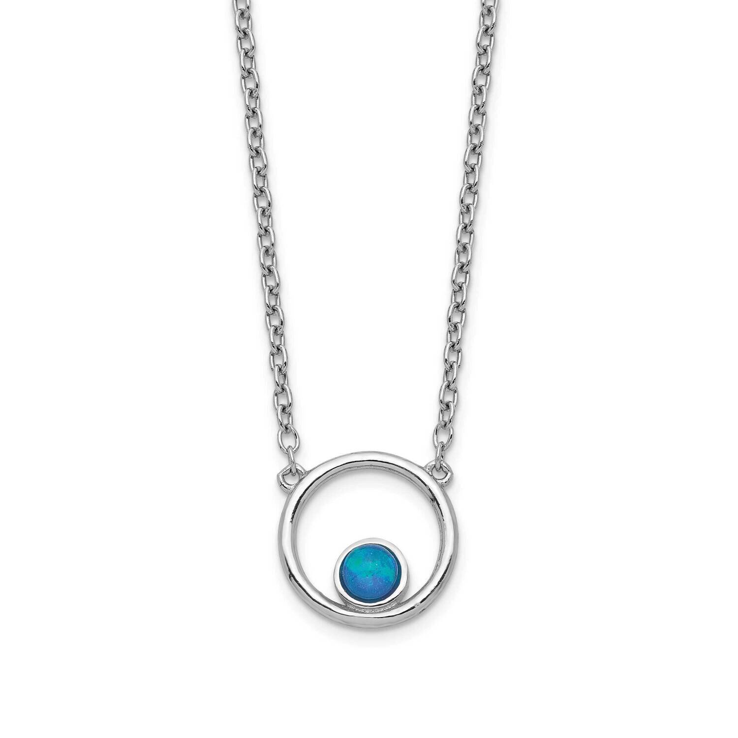 Created Opal Circle with 2 Inch Extension Necklace Sterling Silver Rhodium-plated QG5196-16, MPN: Q…