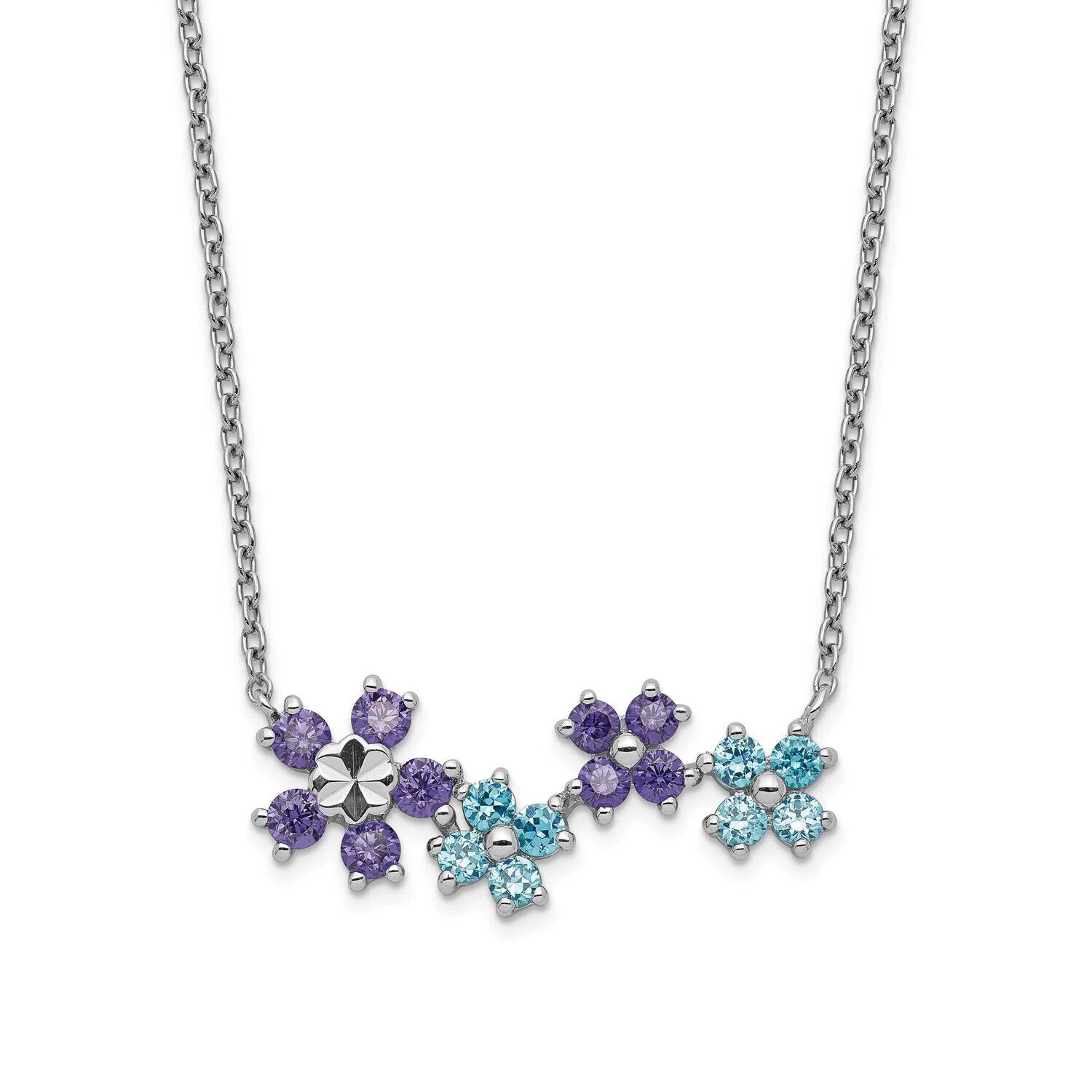 Purple &amp; Blue Cz Diamond-Cut Flower Necklace Sterling Silver QG5216-18, MPN: QG5216-18, 886774116860