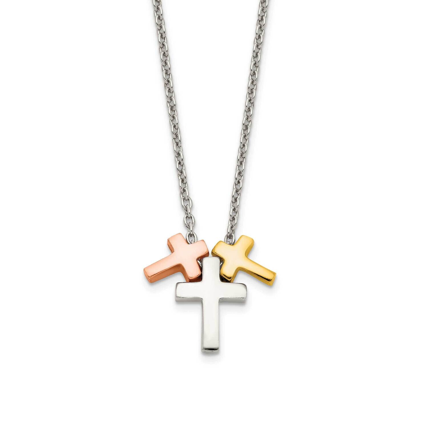 Rose and Gold-Tone 3-Cross with 2 Inch Extension Necklace Sterling Silver QG5242-16, MPN: QG5242-16…