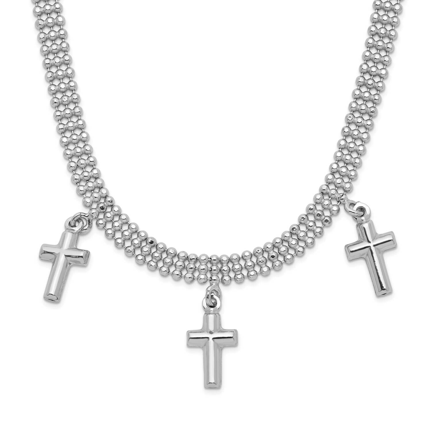 3-Cross with 4In. Extender Choker Necklace Sterling Silver Rhodium-plated QG5256-13, MPN: QG5256-13…