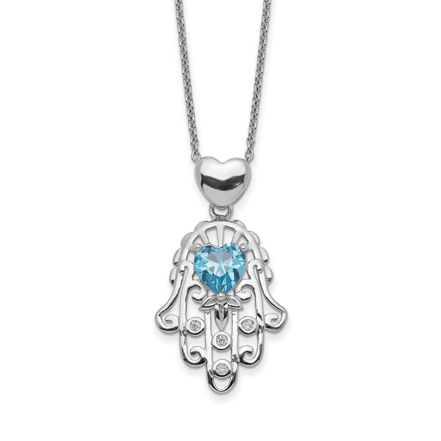 Blue &amp; Clear Cz Hamsa Necklace Sterling Silver QG5277-17.5, MPN: QG5277-17.5, 886774036540