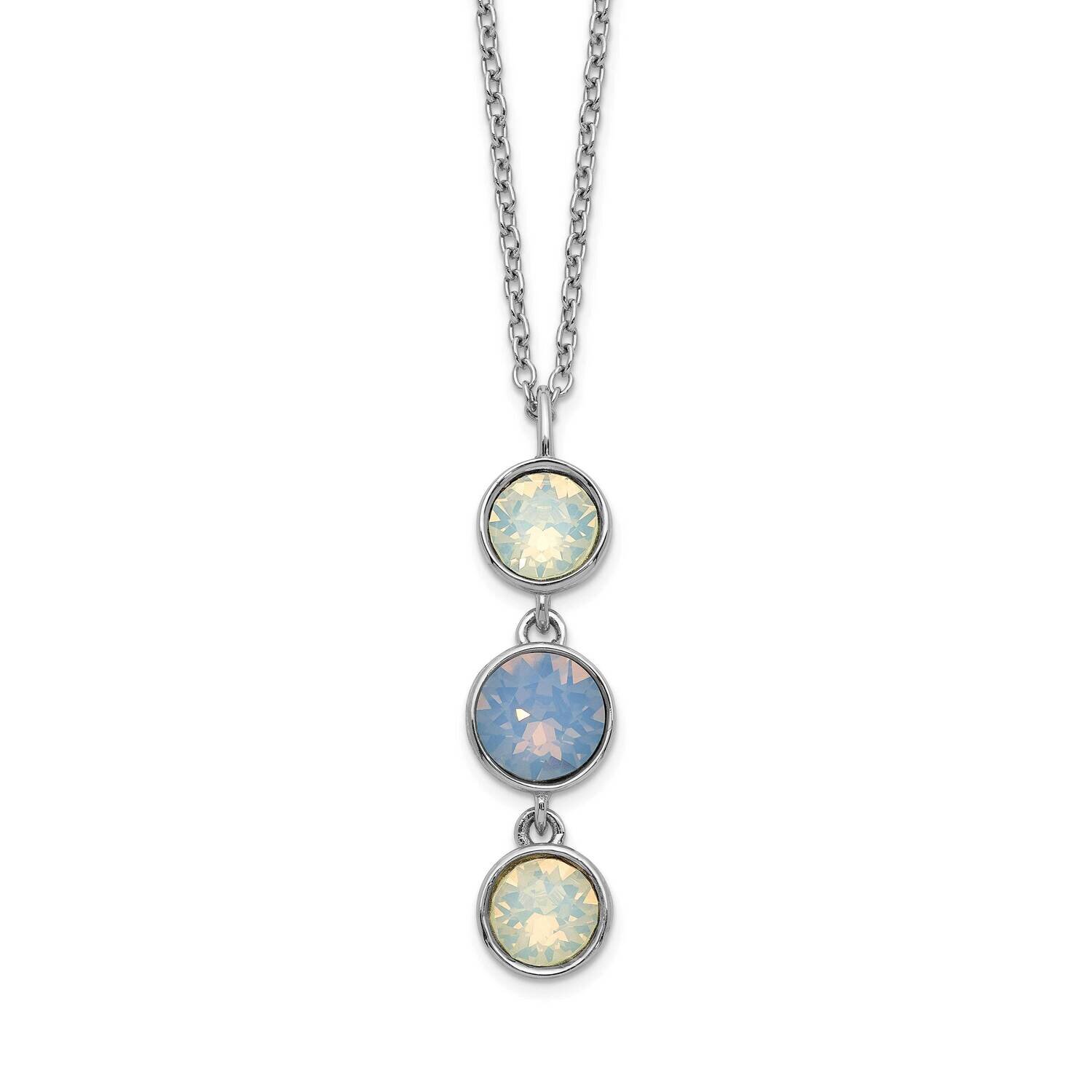 Blue and White Crystal with 2 Inch Extension Necklace Sterling Silver Rhodium-plated QG5283-17.5, M…