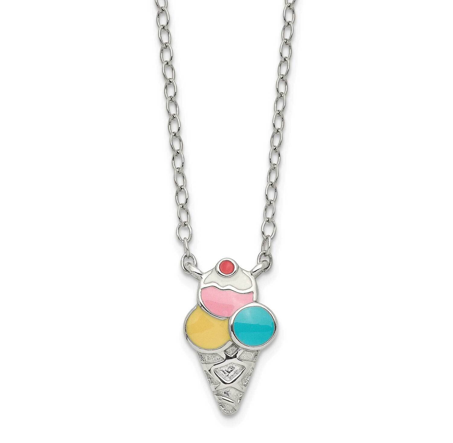 Enameled Ice Cream Cone with 2 Inch Extension Necklace Sterling Silver QG5286-16