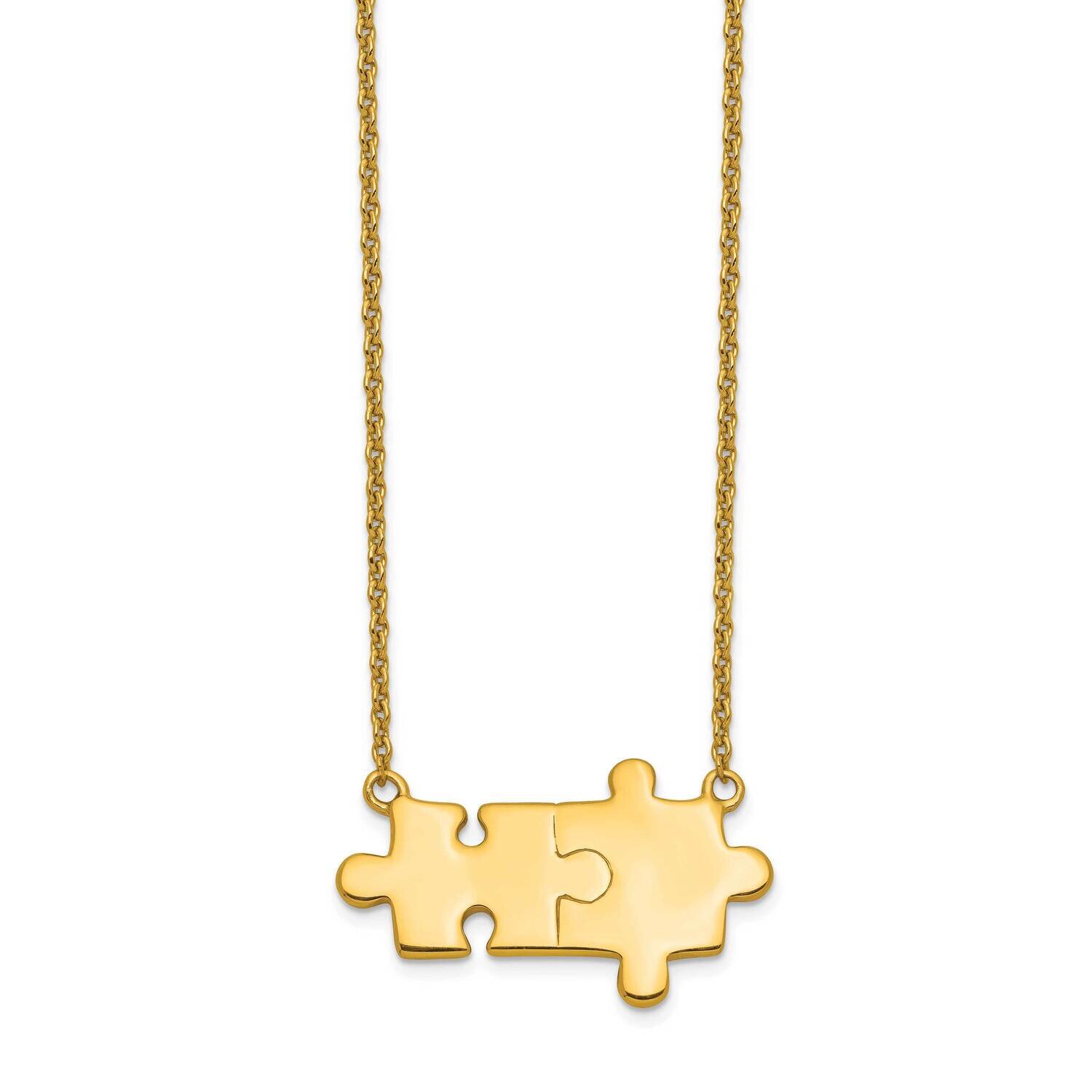 Gold-Tone Brushed &amp; Polished Puzzle Pieces Necklace Sterling Silver QG5426-17.5, MPN: QG5426-17.5, …