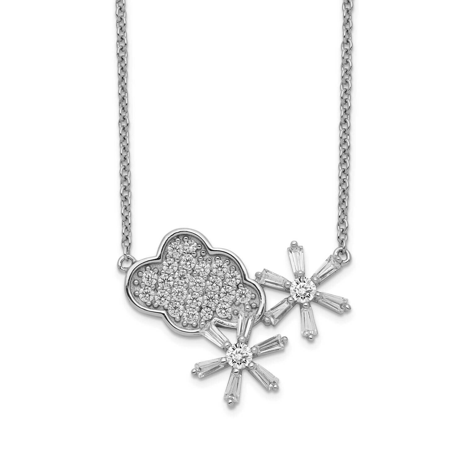 Cz Cloud &amp; Snowflake with 2 Inch Extension Necklace Sterling Silver Rhodium-plated QG5452-16, MPN: …