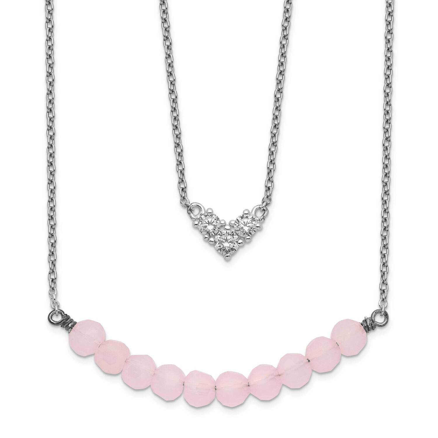 2-Strand Cz &amp; Pink Glass Bead Necklace Sterling Silver QG5463-16.5, MPN: QG5463-16.5, 886774099415