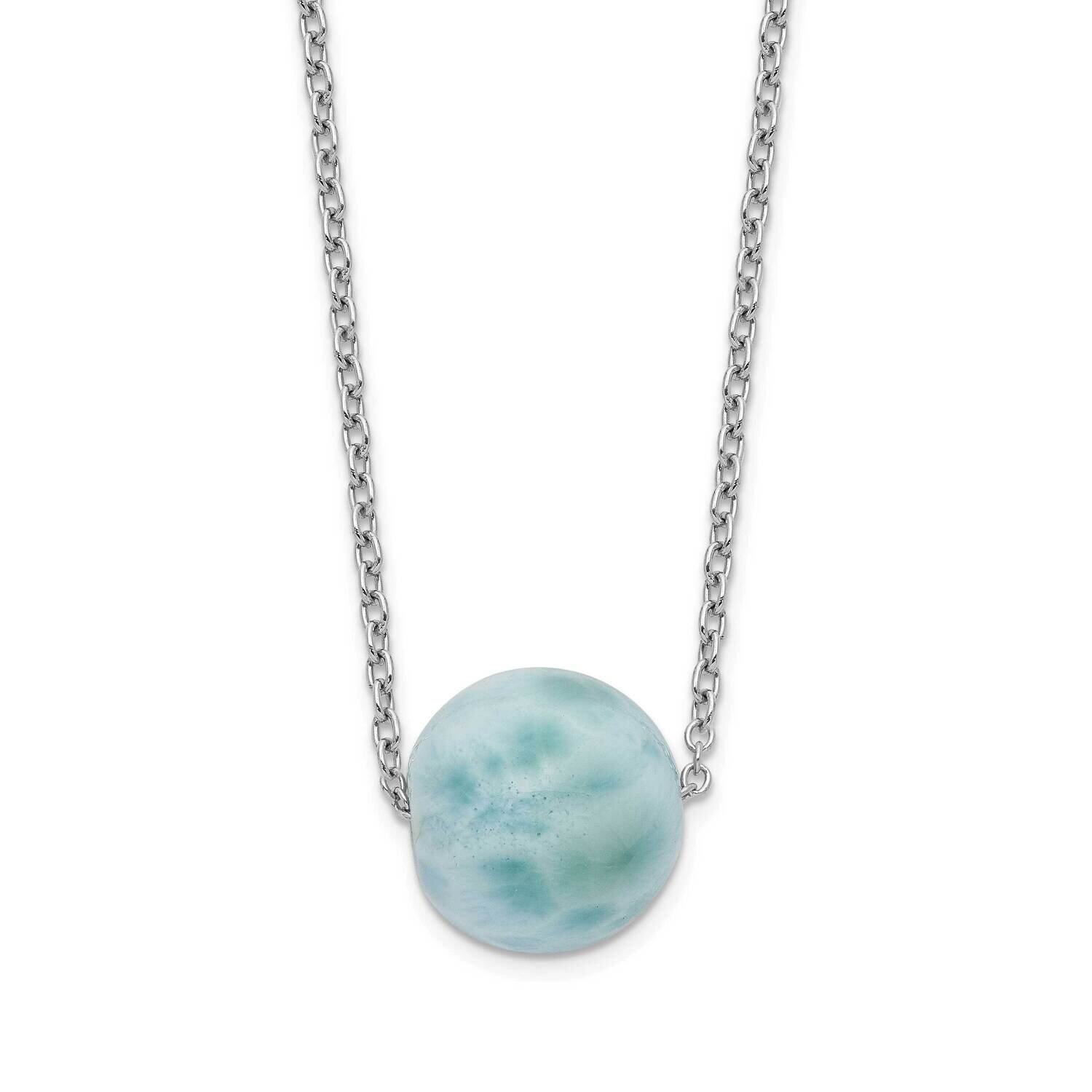 Larimar Bead with 2 Inch Extension Necklace Sterling Silver Rhodium-plated QG5466-16