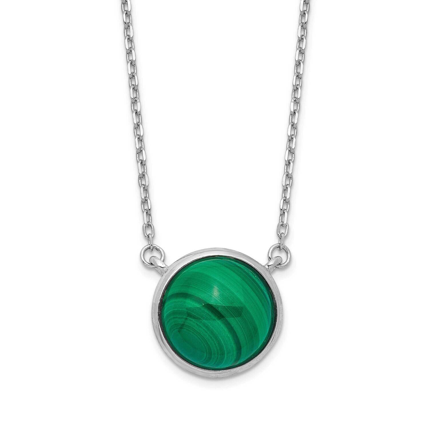 Round Malachite Cabochon Necklace Sterling Silver Rhodium-plated QG5472-17.5, MPN: QG5472-17.5, 883…