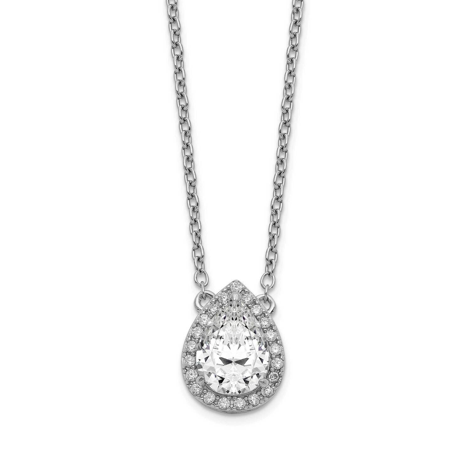 Pear Cz Halo with 1 Inch Extension Necklace Sterling Silver Rhodium-plated QG5485-16, MPN: QG5485-1…