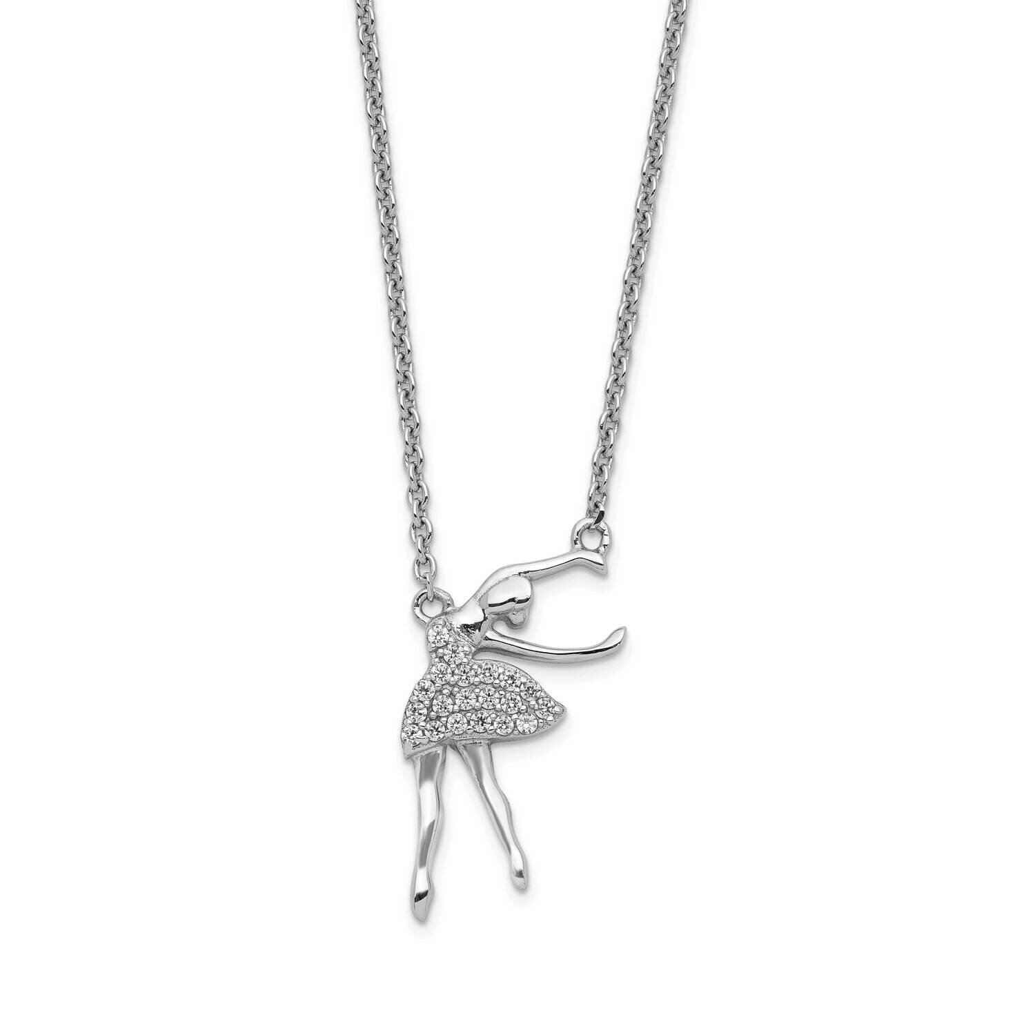Cz Ballerina with 2 Inch Extender Necklace Sterling Silver Rhodium-plated QG5602-16, MPN: QG5602-16…