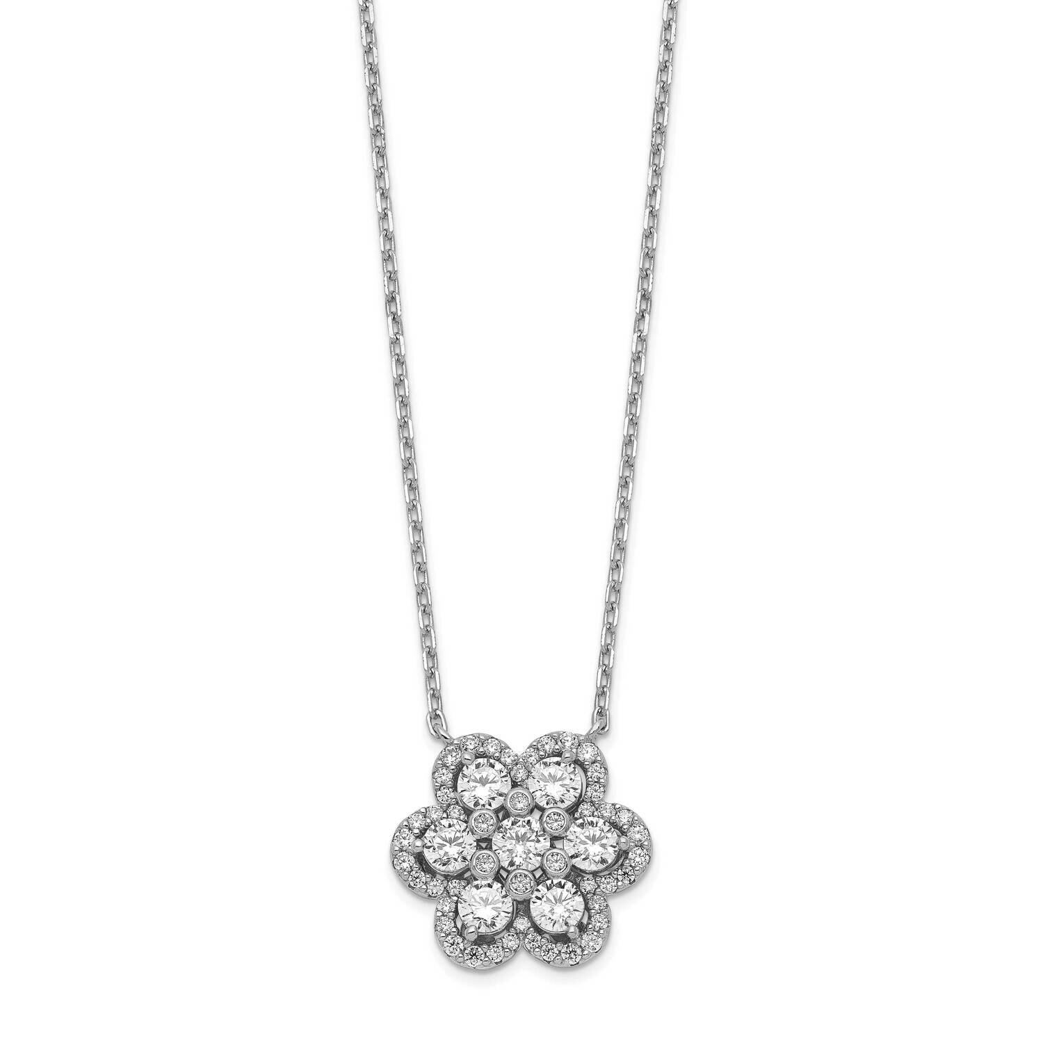 Flower Cz 15.75 Inch with 1 Inch &amp; 2 Inch Extension Necklace Sterling Silver QG5645-15.75, MPN: QG5…