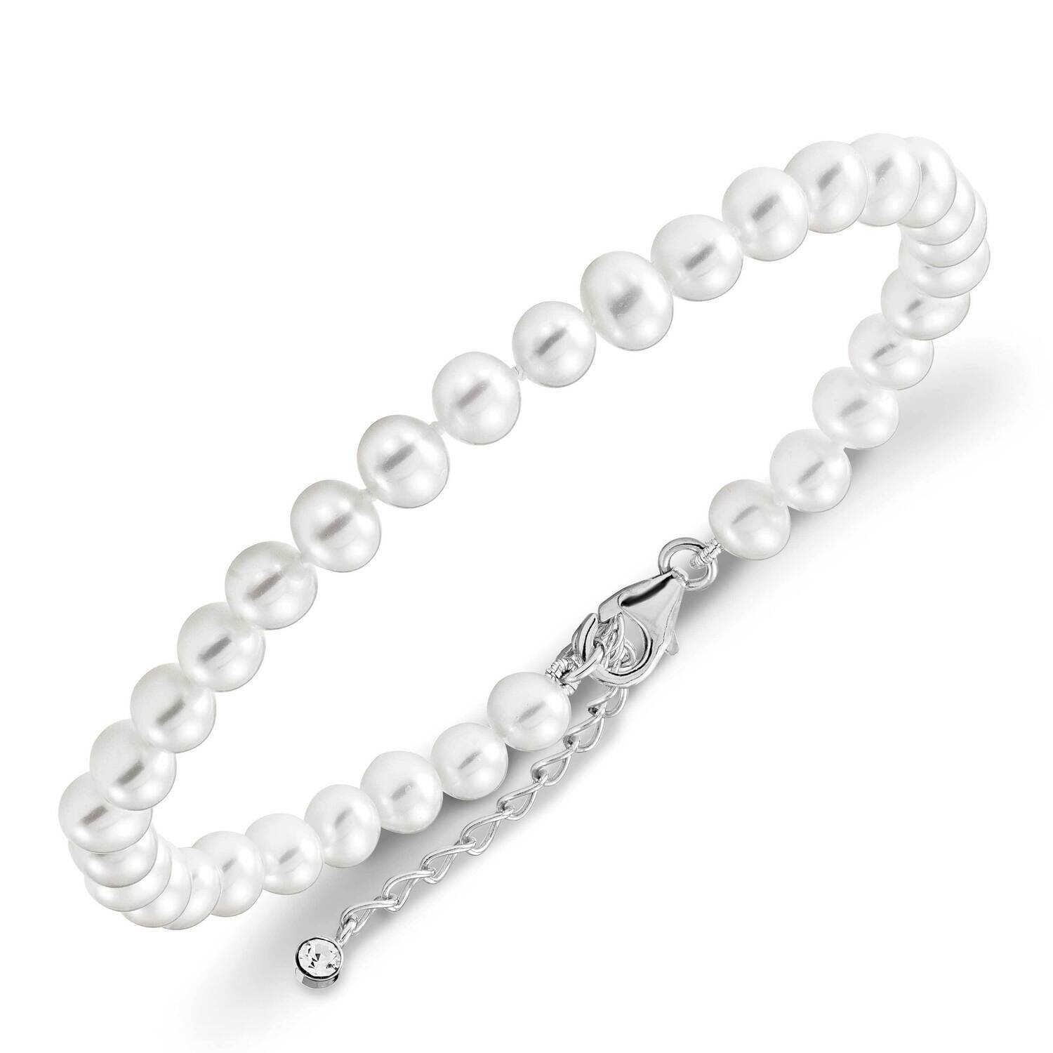 6-7mm Fwc Pearl & Cz with 2 Inch Extension Anklet Sterling Silver Rhodium-plated QH5447-8.5