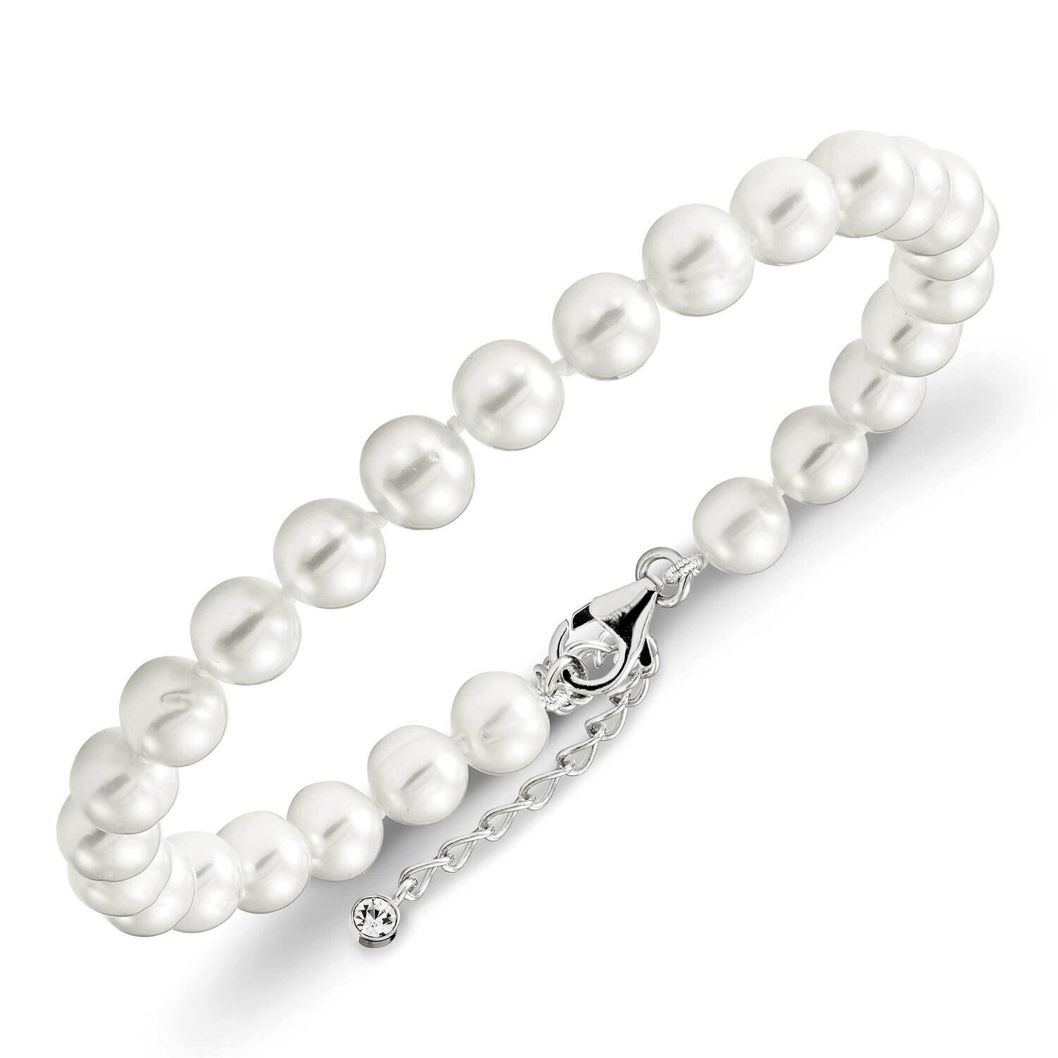 7-8mm Fwc Pearl & Cz with 2 Inch Extension Anklet Sterling Silver Rhodium-plated QH5448-8.5