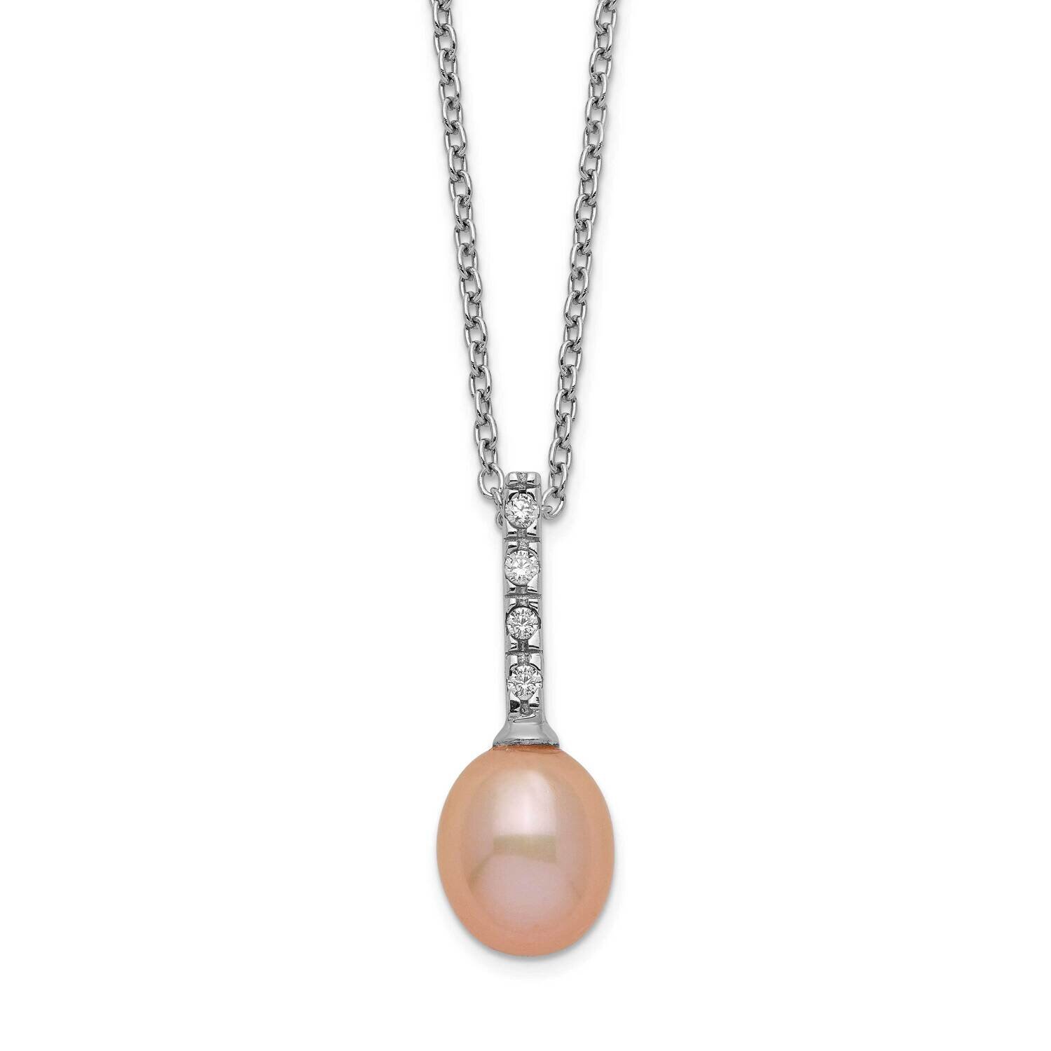 7-8mm Pink Fwc Pearl Cz Necklace Sterling Silver Rhodium-plated QH5487-17, MPN: QH5487-17, 88395787…