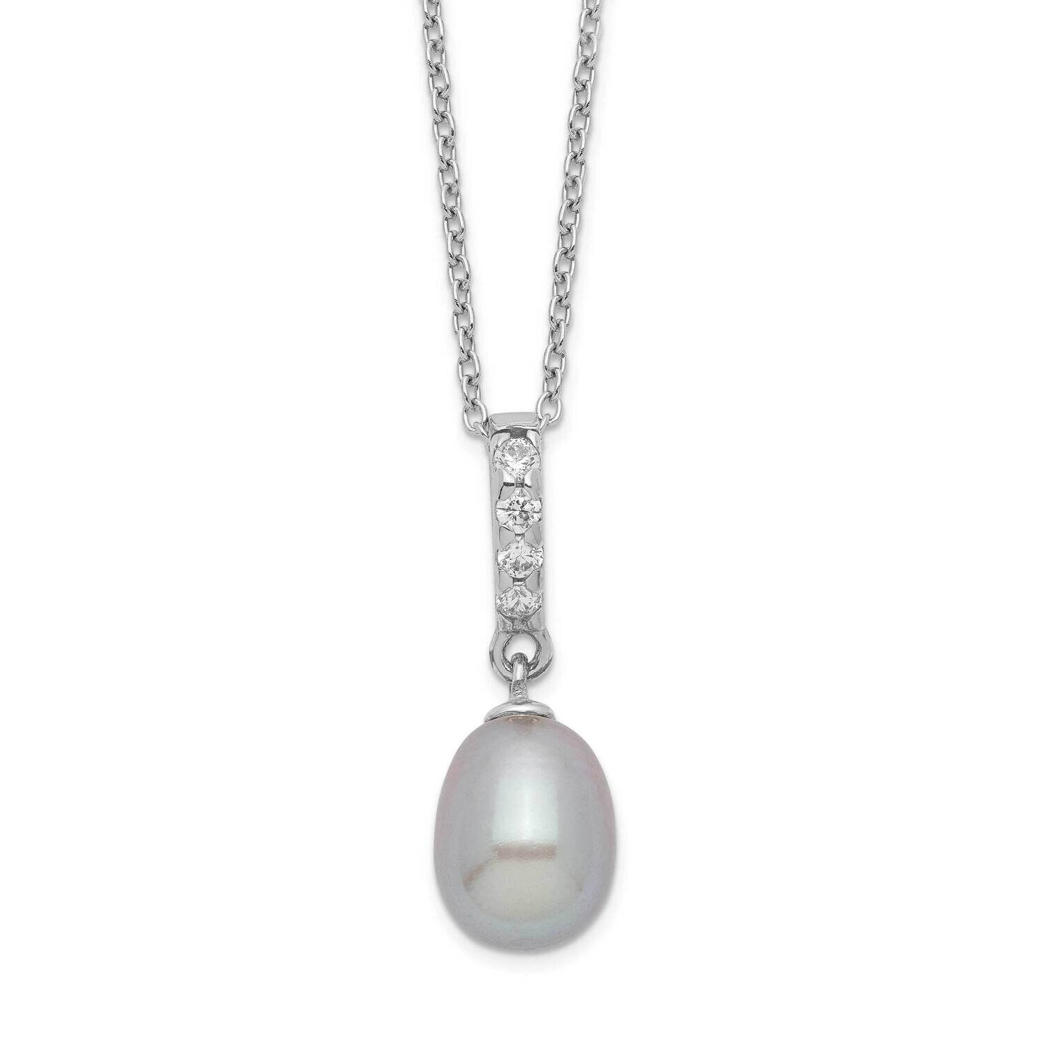 8-9mm Grey Fwc Pearl Cz Necklace Sterling Silver Rhodium-plated QH5488-17, MPN: QH5488-17, 88395783…