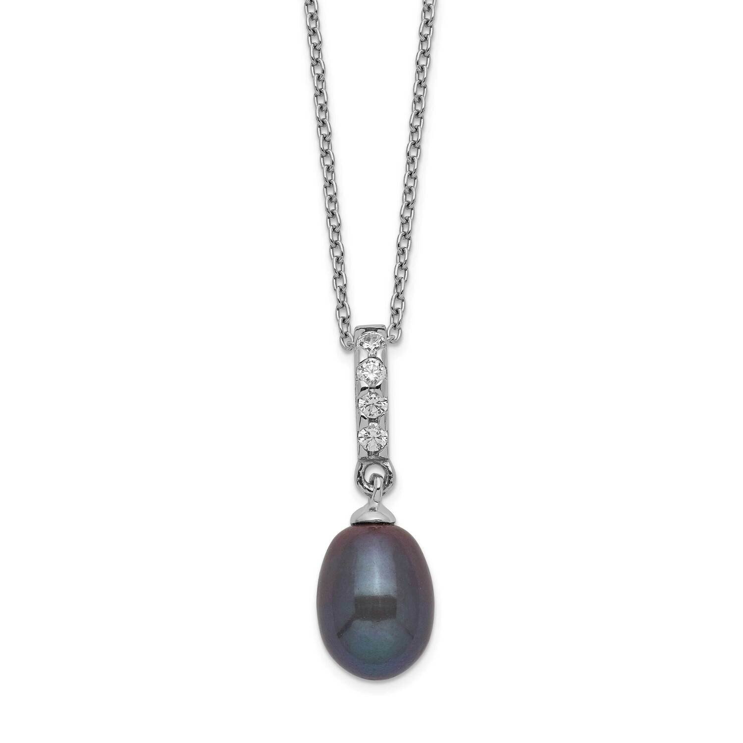 8-9mm Black Fwc Pearl Cz Necklace Sterling Silver Rhodium-plated QH5492-17, MPN: QH5492-17, 8839578…