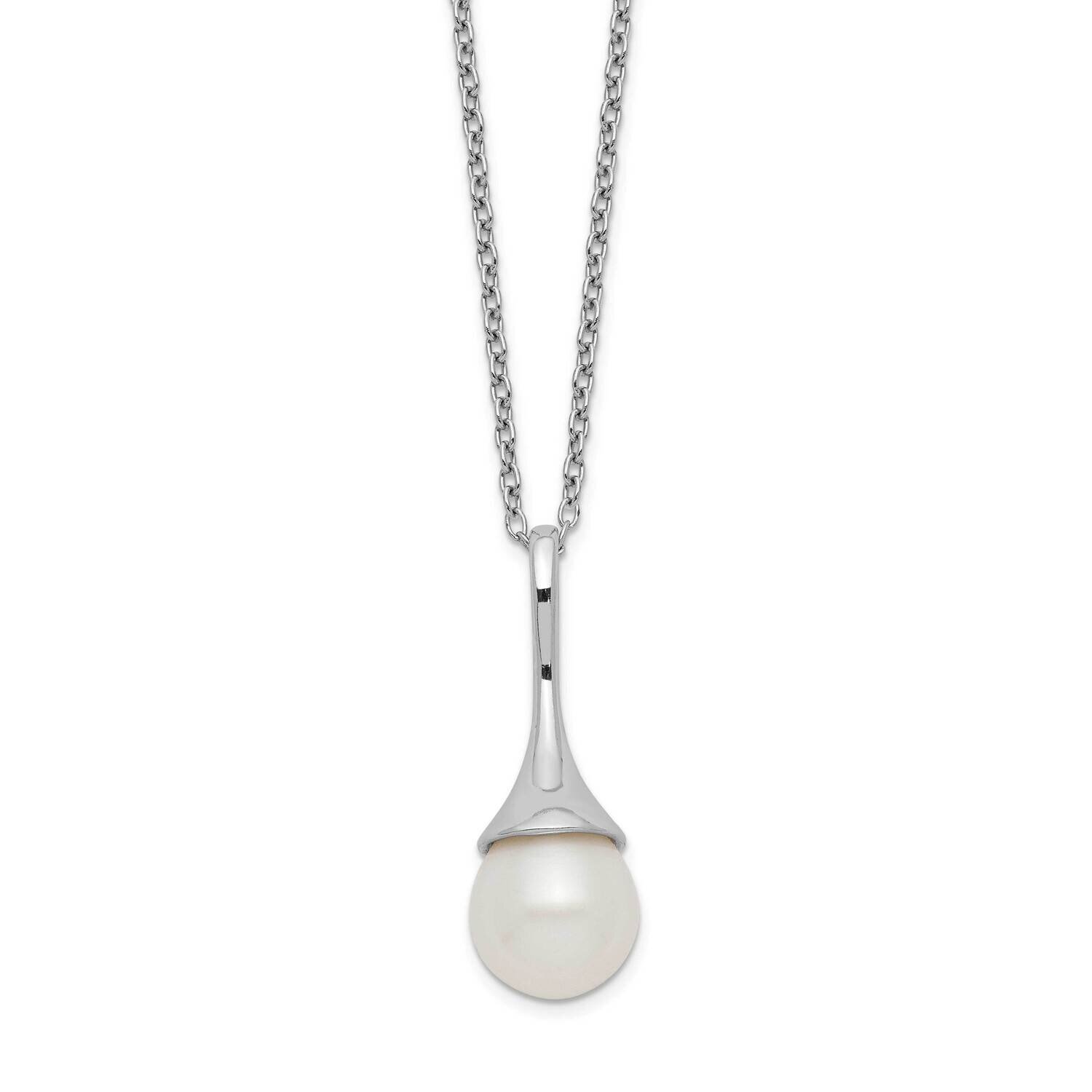 8-9mm White Rice Fwc Pearl Necklace Sterling Silver Rhodium-plated QH5494-17