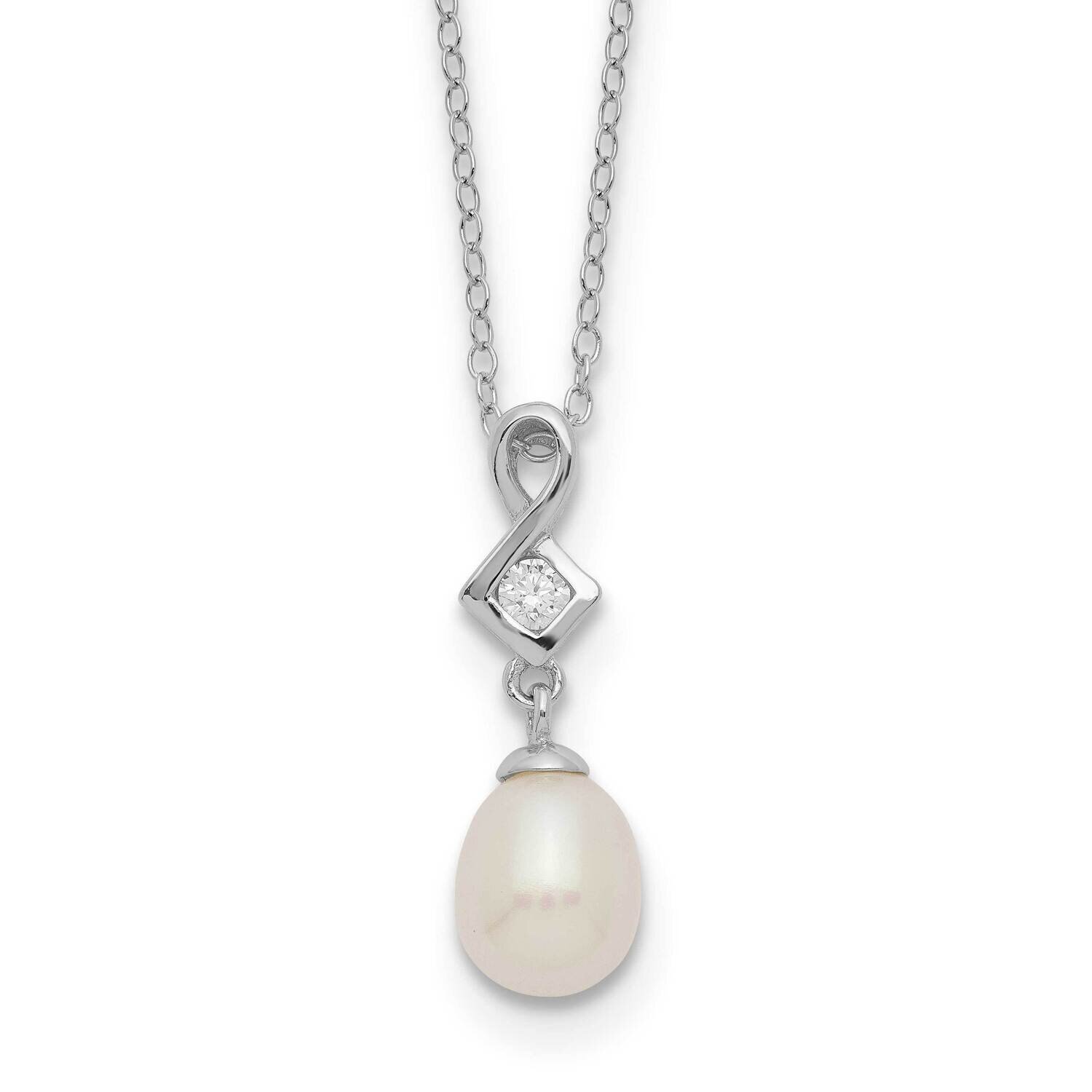 6-7mm White Rice Fwc Pearl Cz Necklace Sterling Silver Rhodium-plated QH5497-17, MPN: QH5497-17, 88…