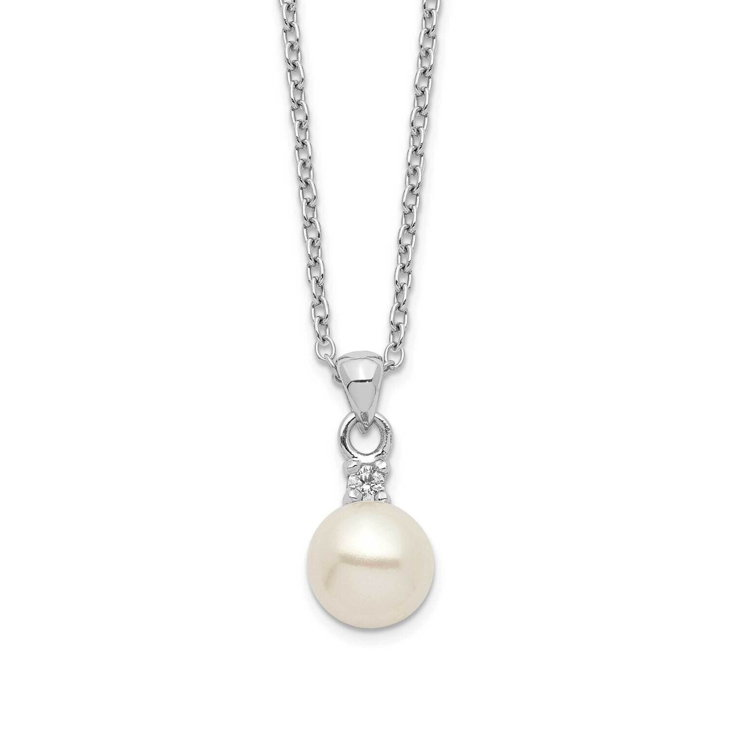 6-7mm White Button Fwc Pearl Cz Necklace Sterling Silver Rhodium-plated QH5504-17