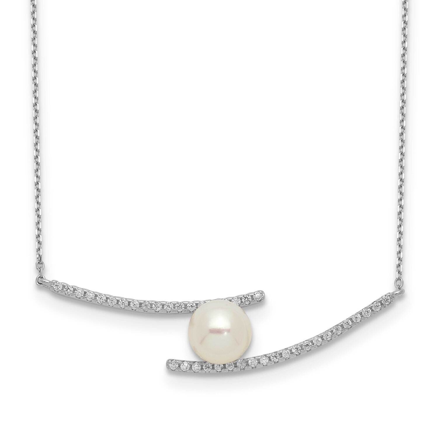 7-8mm White Button Fwc Pearl Cz Necklace Sterling Silver Rhodium-plated QH5506-17