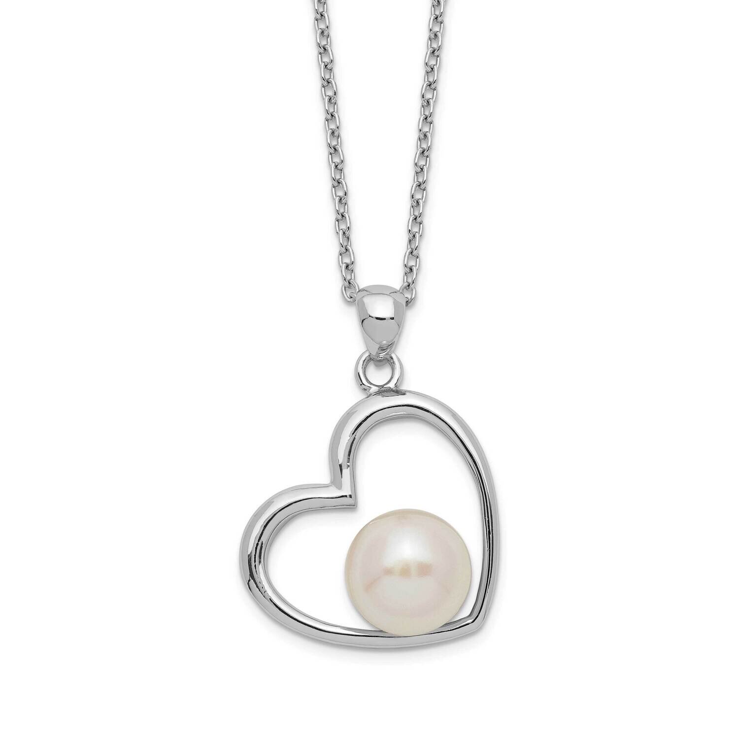 7-8mm White Button Fwc Pearl Heart Necklace Sterling Silver Rhodium-plated QH5513-17
