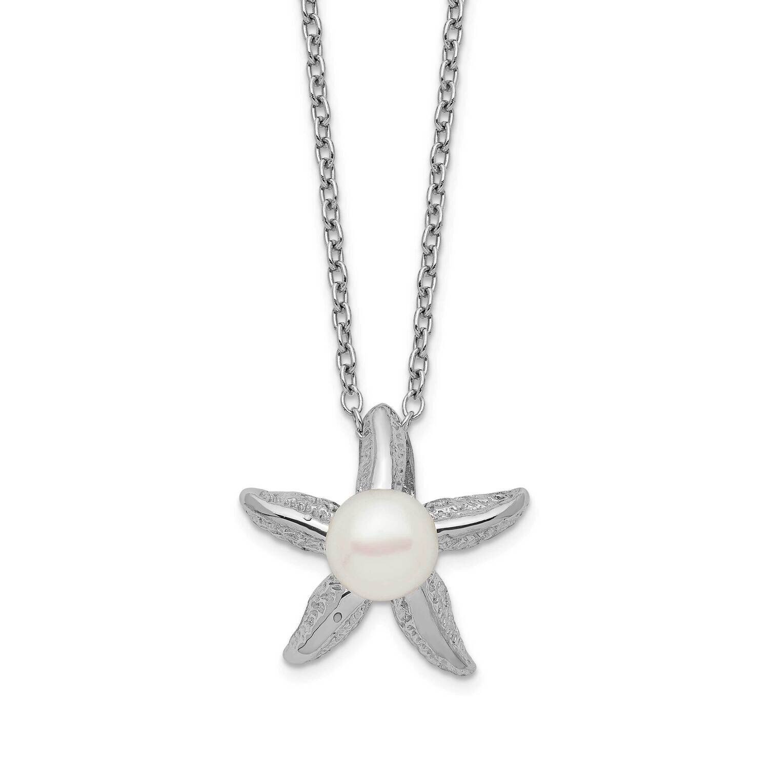 Sterling Silver Rho-Plat 5-6mm White Button Fwc Pearl Starfish Necklace Sterling Silver Rhodium-plated QH5526-17