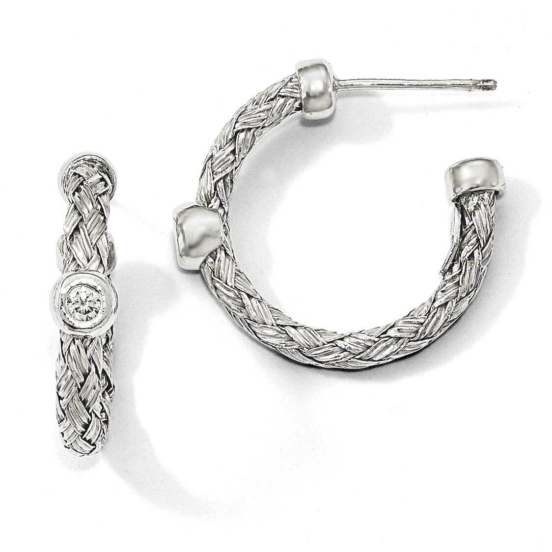 Polished Woven Cz Hoop Earrings Sterling Silver QLE1096, MPN: QLE1096,
