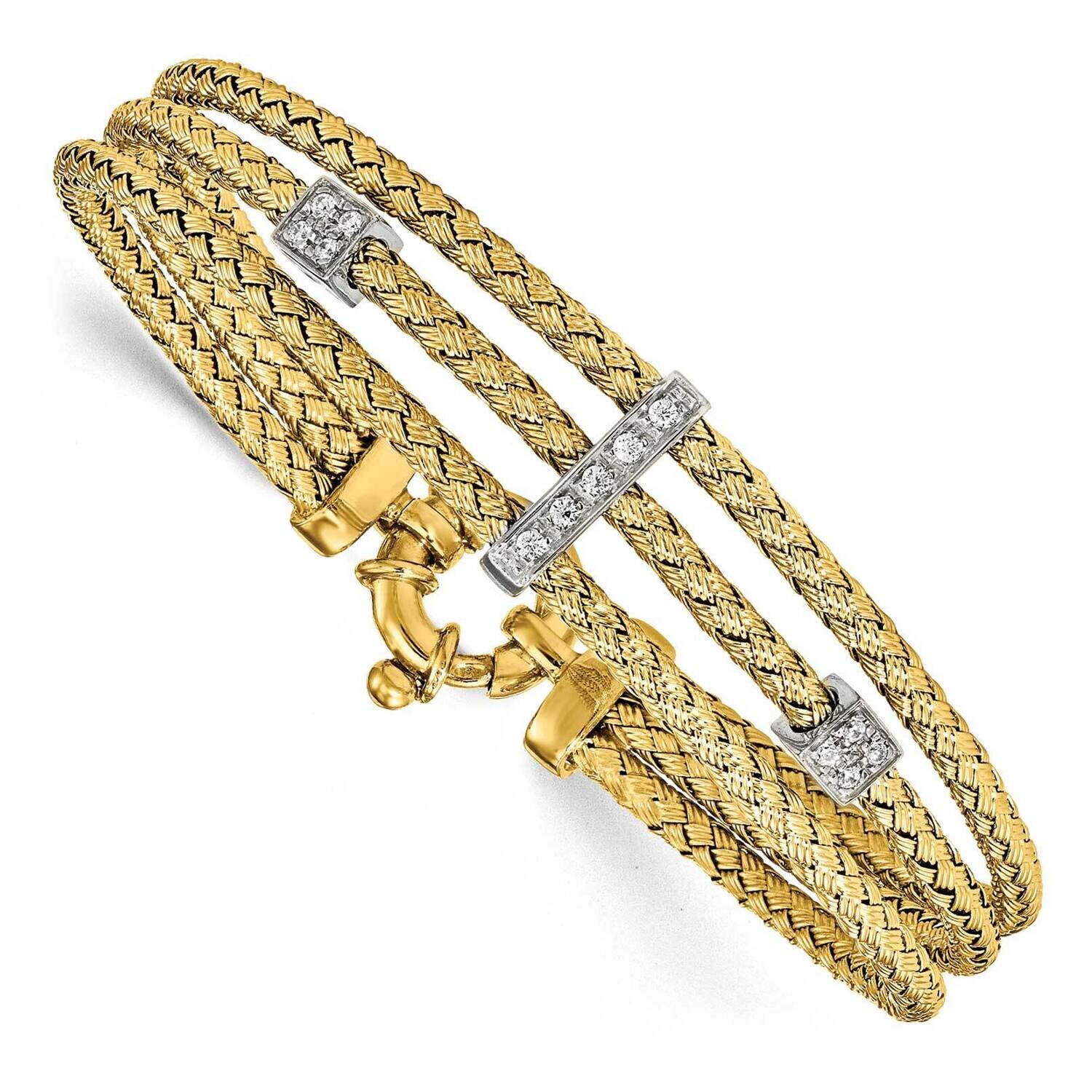 Gold-Plated Cz Polished Woven Bracelet Sterling Silver QLF793-7, MPN: QLF793-7, 191101635922