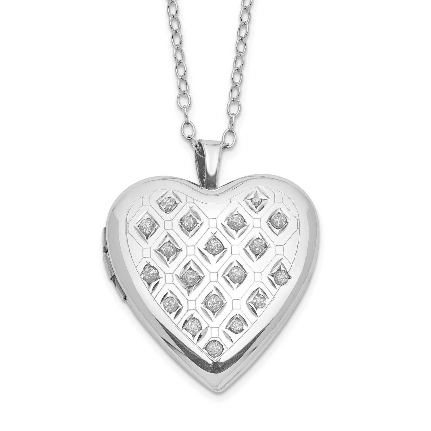 Diamond Mystique Platinum-Plated Diamond Heart Locket Sterling Silver QLS945, MPN: QLS945, 88395773…
