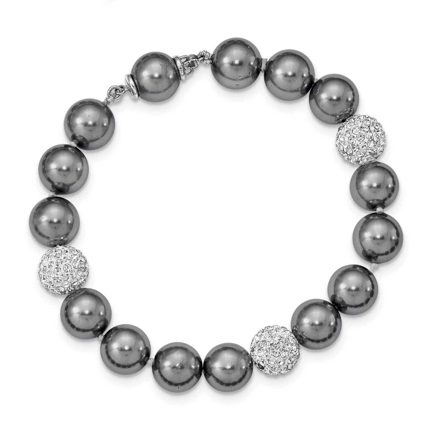 Majestik Rhodium Plated 10-11mm Imitat Shell Pearl Crystal Brace Sterling Silver QMJB106DG-8, MPN: …
