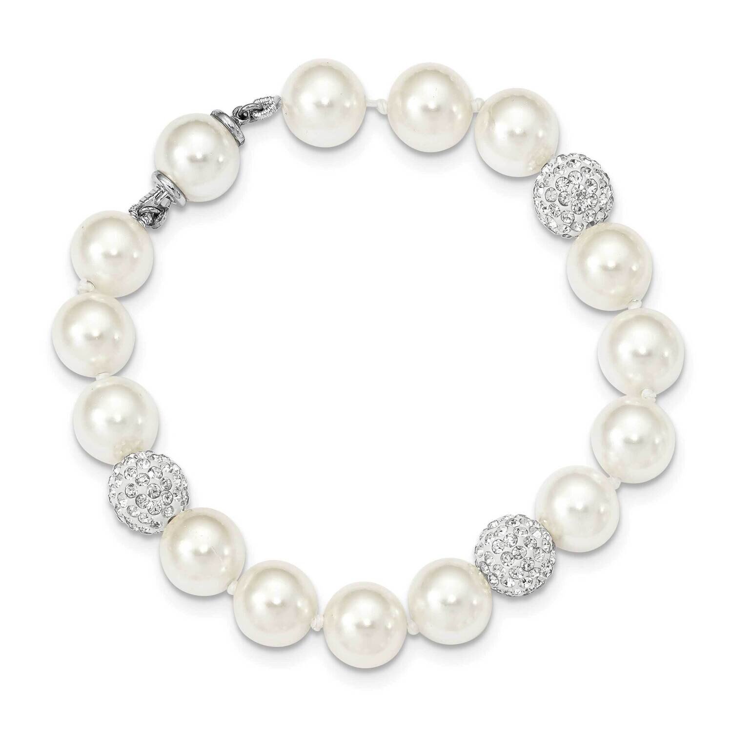 Majestik Rhod-Plated 10-11mm Shell Crystal Bracelet Sterling Silver QMJB106W-8, MPN: QMJB106W-8, 88…