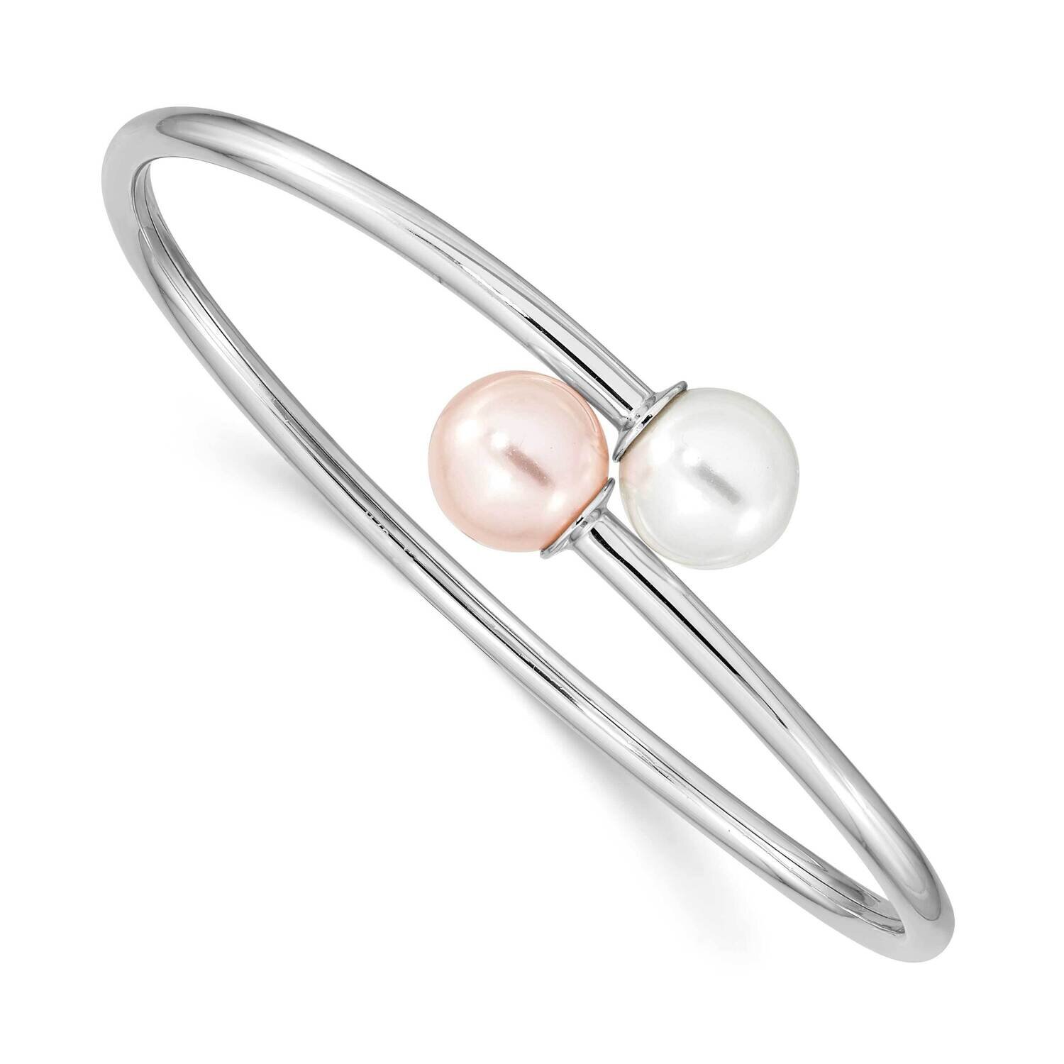 10-11mm Wht Pink Imitation Shell Pearl Bangle Sterling Silver Rhodium-plated QMJB133WP, MPN: QMJB13…