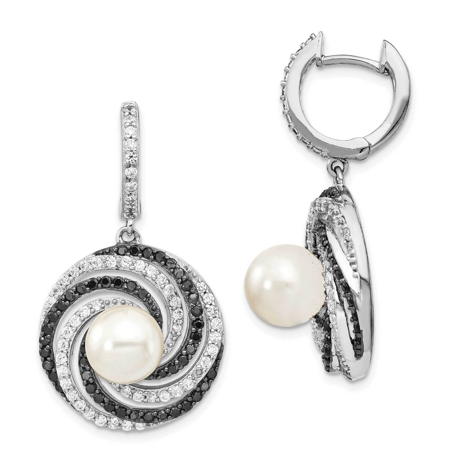 Majestik Rhod-Plated 8-9mm Shell Black and Wht Cz Earrings Sterling Silver QMJE134W, MPN: QMJE134W,…