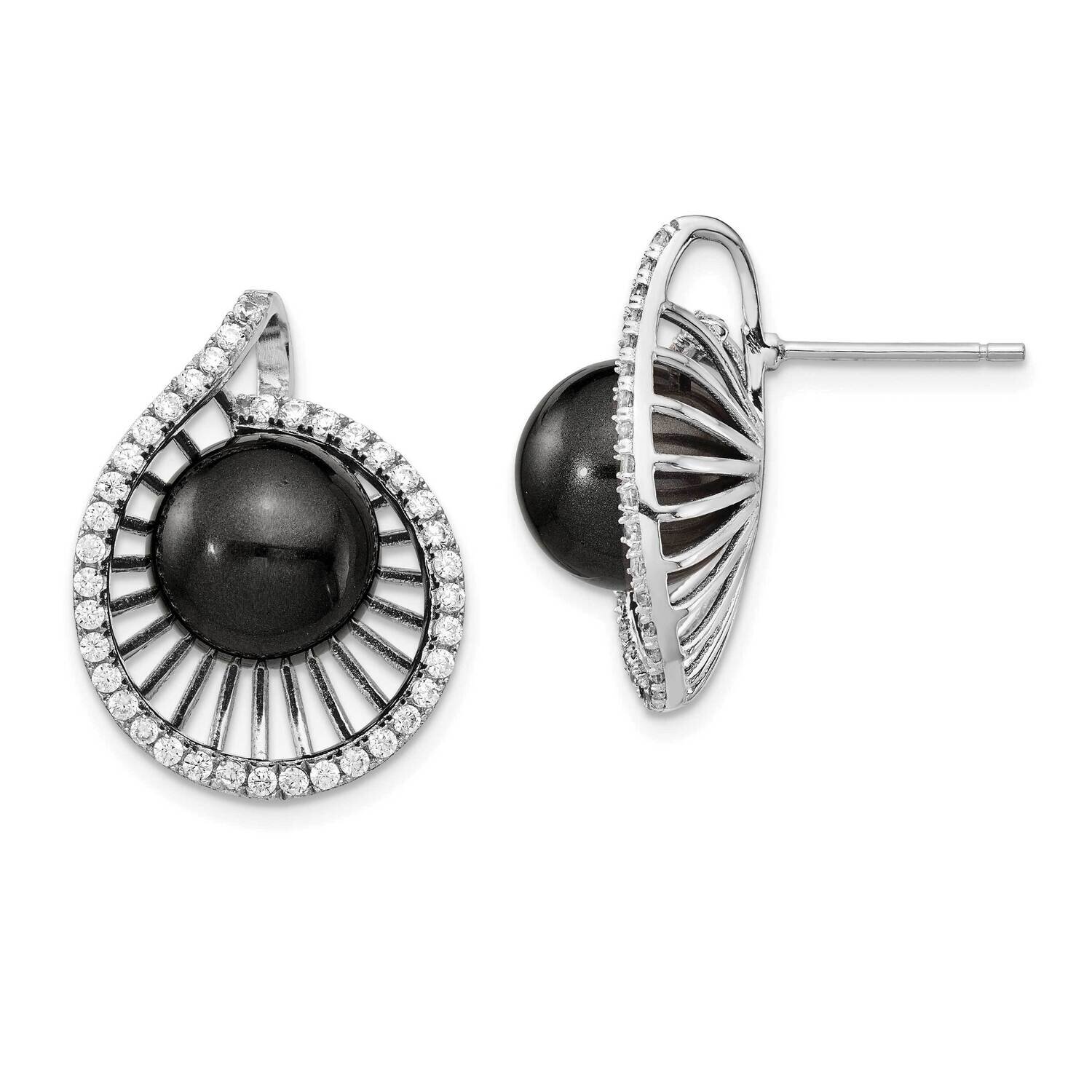 Majestik Rhodium Plated 10-11mm Black Imitat Shell Pearl Cz Earrings Sterling Silver QMJE137B, MPN:…