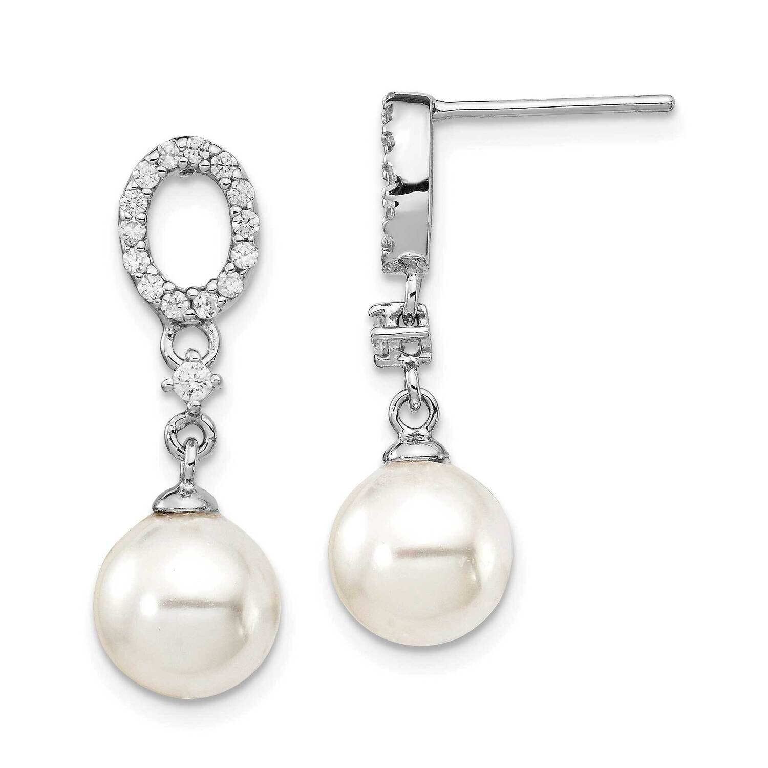 Majestik Rhodium Plated 8-9mm Imitat Shell Pearl Cz Earrings Sterling Silver QMJE139W, MPN: QMJE139…