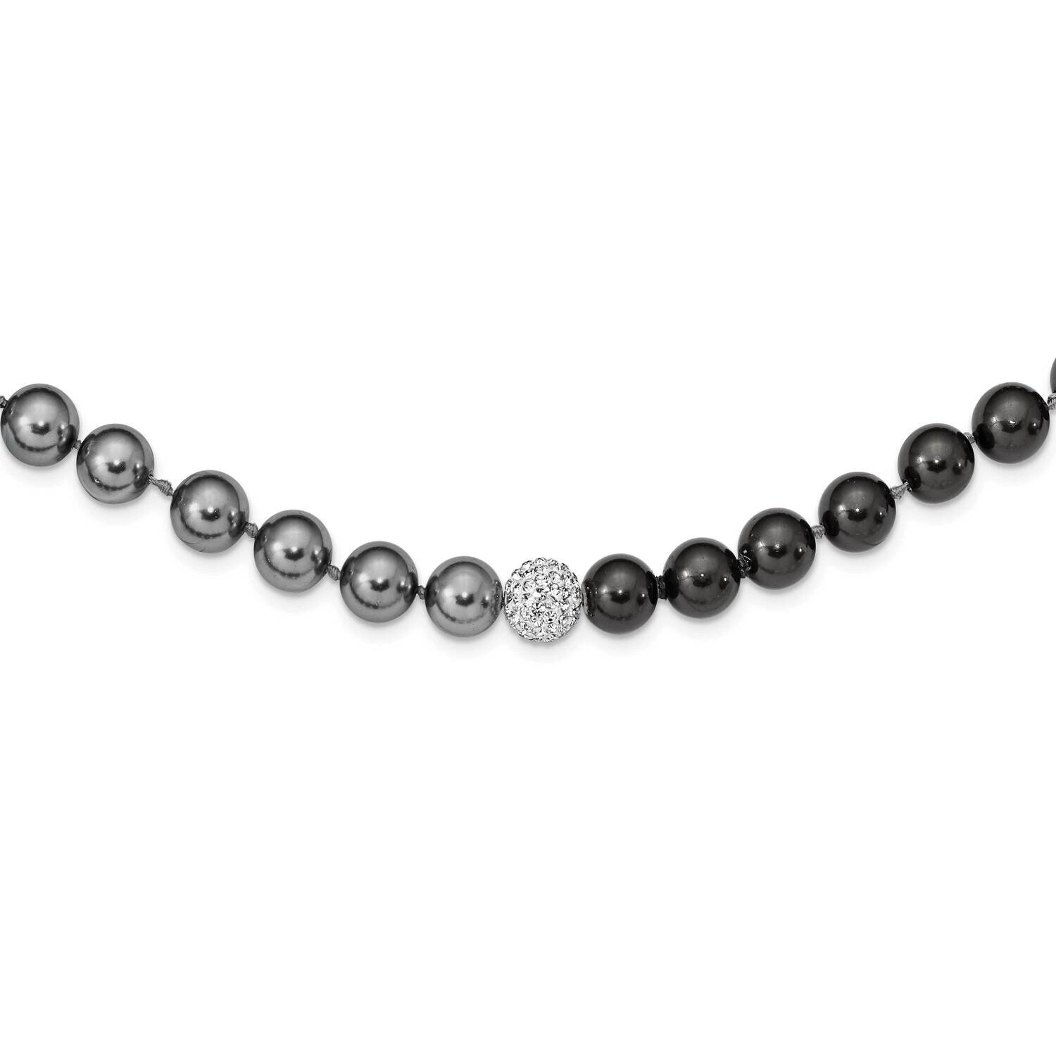 Majestik 10-11mm Black /Grey Imitation Shell Pearl Slip-On Necklace Crystal QMJN113DGB-36
