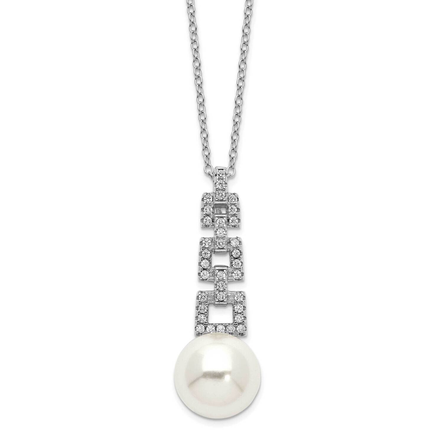 Majestik Rhodium Plated 10-11mm Imitat Shell Pearl Cz Necklace Sterling Silver QMJN117W-17, MPN: QM…
