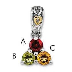 Three-Stone and Diamond Mother&#39;s Pendant Sterling Silver &amp; 14k Gold QMPD23/3SY, MPN: QMPD23_3--6, 8…