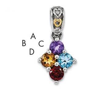 Four-Stone and Diamond Mother&#39;s Pendant Sterling Silver &amp; 14k Gold QMPD23/4SY, MPN: QMPD23_4--6, 88…